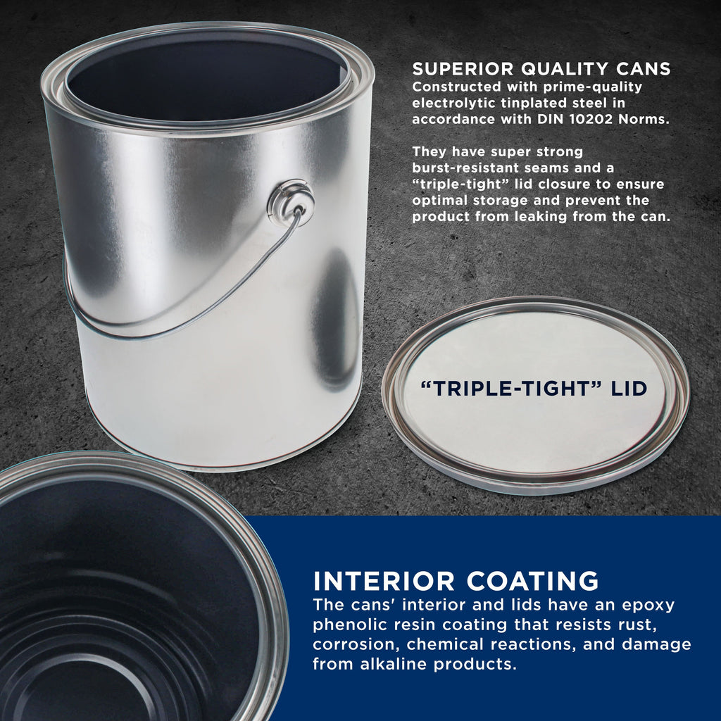 1 Gallon Lined Empty Metal Paint Can Bucket with Lids, Bail Handles, Pack of 8 - Triple Tight Seal, 128 fl. oz. Steel Coating Storage Container Tin