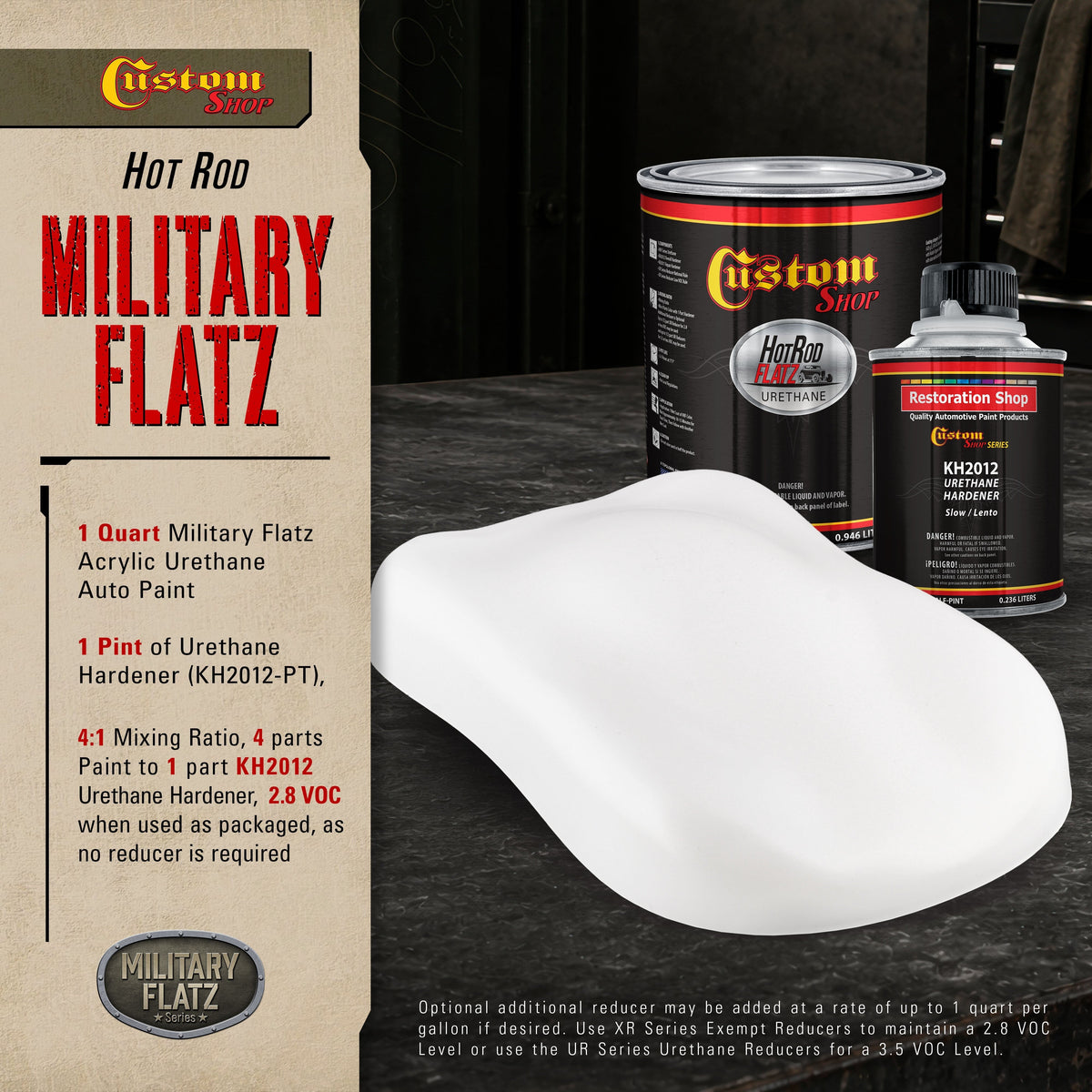 Military Flatz 595-37925 White - 2K Urethane Flat Automotive Paint - Quart Kit