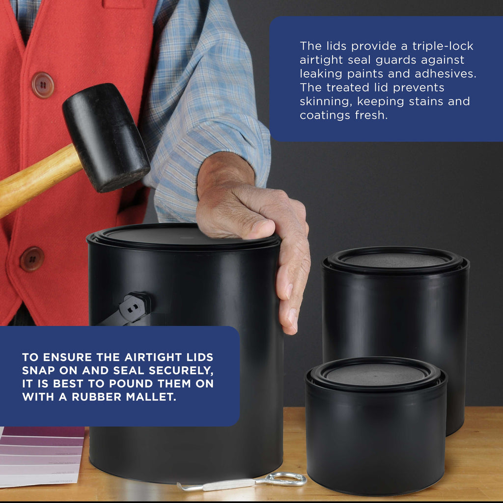 1 Pint Empty Plastic Paint Can Bucket, Pack of 4 - Triple Lock Airtight Lid Seal, 32 fl. oz. All-Plastic Coating Storage Can, Pail Handle