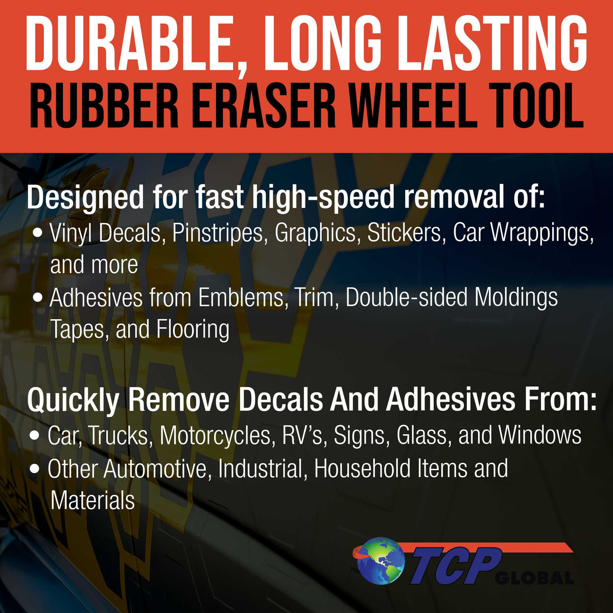 Rubber Eraser Wheel with Drill Adapter - 3.5" Knobby Slotted Edge Pad - Decal Remover Wheel - Sticker Remover Tool - Pinstripe Removal - Removes