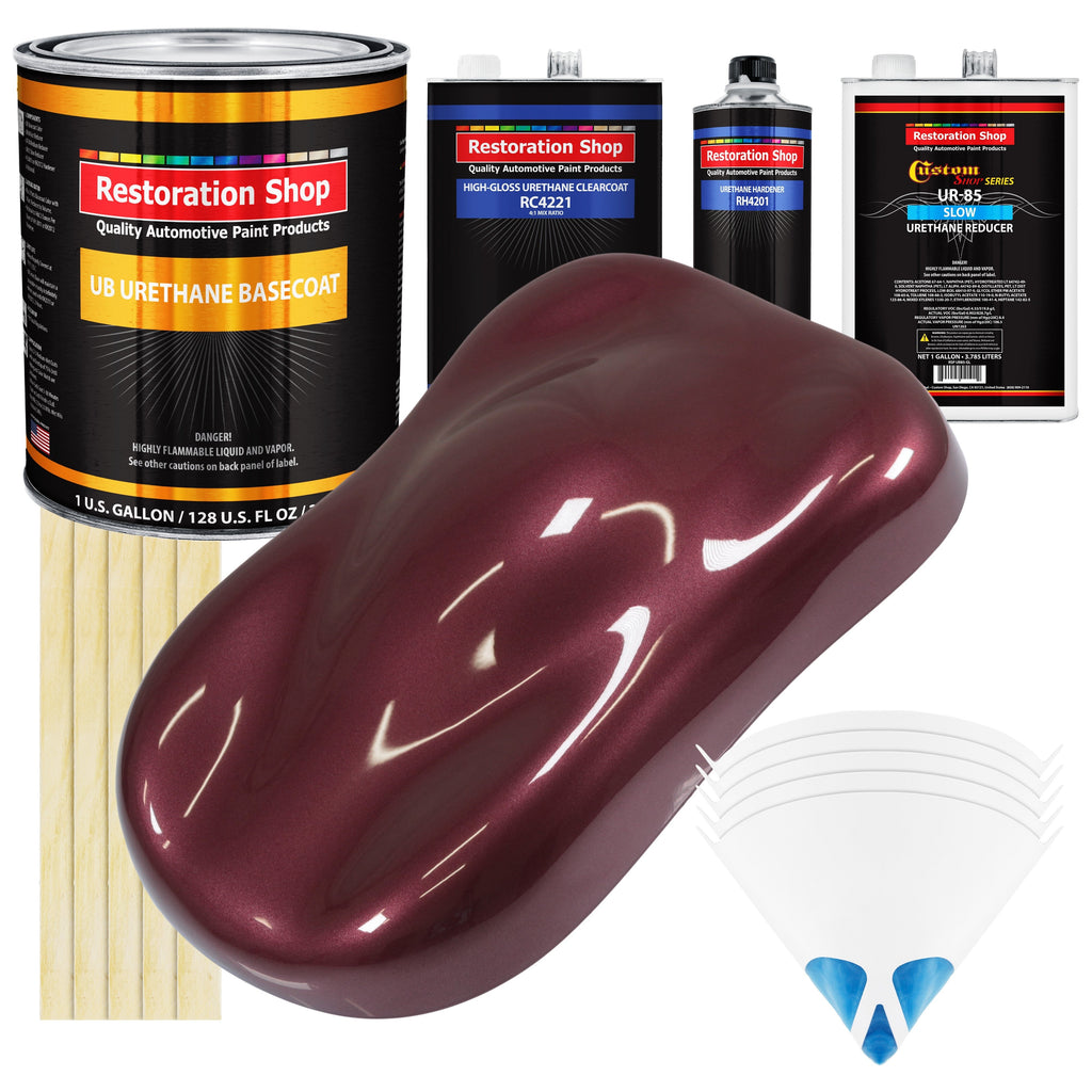 Vintage Burgundy Metallic - Urethane Basecoat with Clearcoat Auto Paint - Complete Slow Gallon Paint Kit - Professional Automotive Car Truck Coating