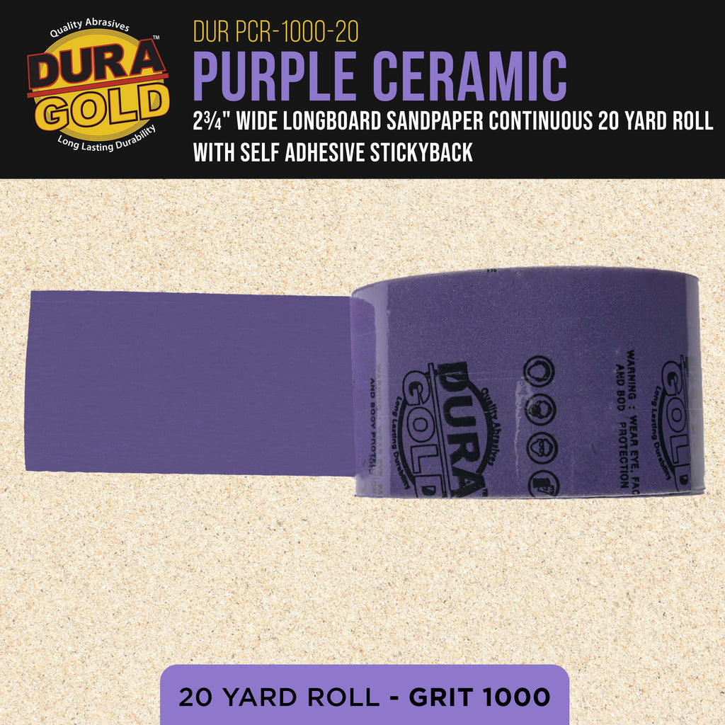 Premium 1000 Grit PSA Purple Film Ceramic Longboard Sandpaper, 2-3/4" Wide Continuous 20 Yard Roll - Self Adhesive Stickyback for Auto & Wood Air File Long Board Sanders, Hand Sanding Blocks