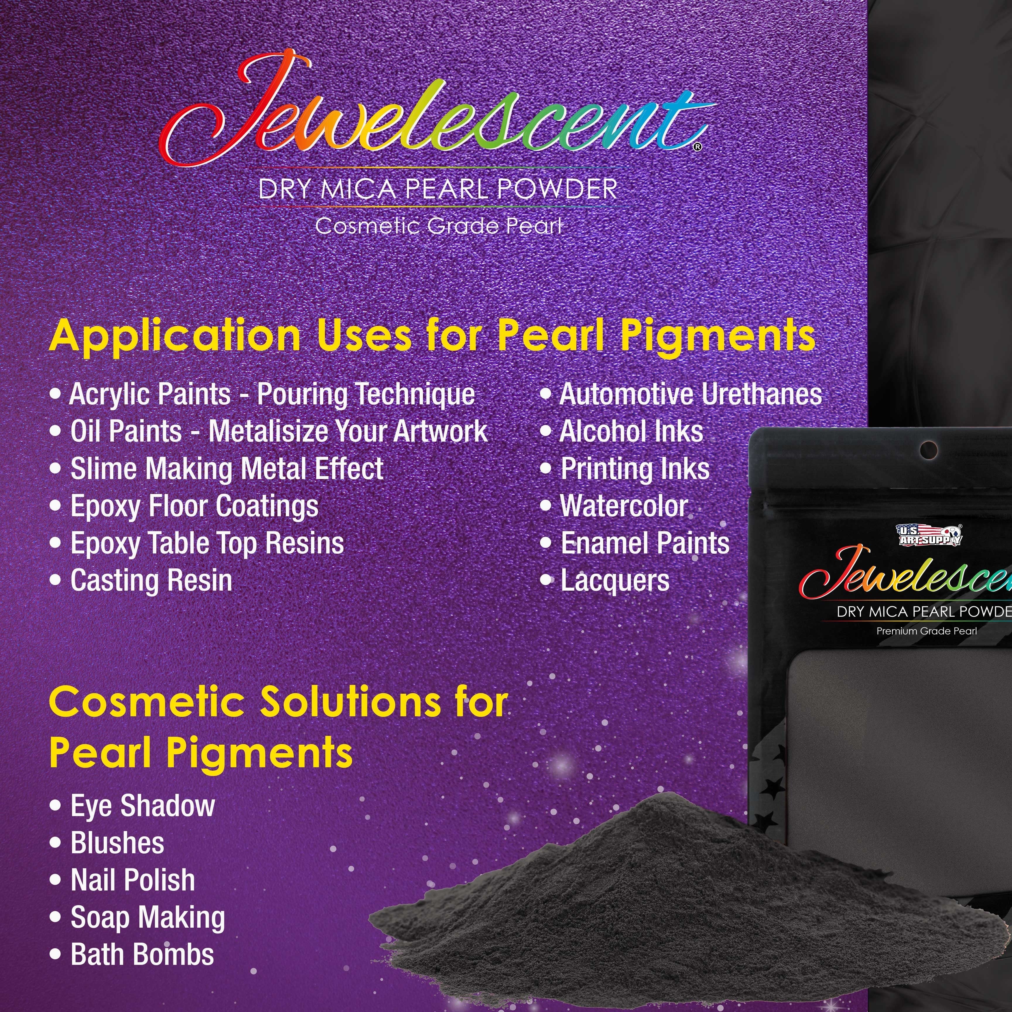 Jewelescent Mica Pearl Pigment Powder Kit, 6 Basic Colors, 3.5 oz (100g) Pouches - Cosmetic Grade, Epoxy Resin Color Pigment, Mica Powder for Resin, Soap, Slime, Candle Dye, Art
