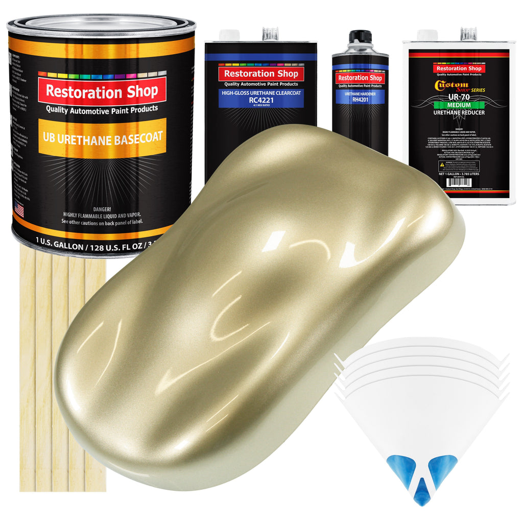 Antique Gold Metallic - Urethane Basecoat with Clearcoat Auto Paint (Complete Medium Gallon Paint Kit) Professional Gloss Automotive Car Truck Coating