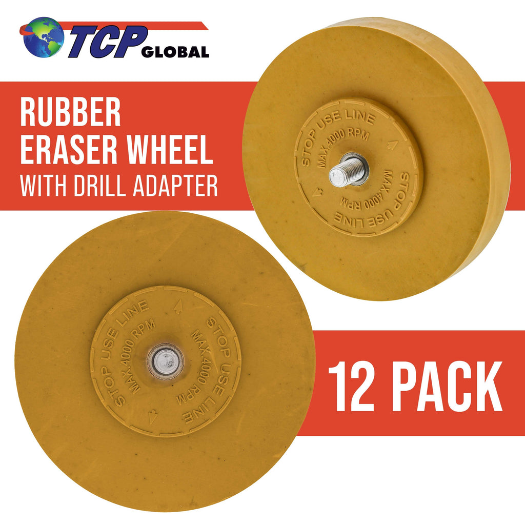 Rubber Eraser Wheel with Drill Adapter (Pack of 12) Decal Remover Wheel - Sticker Remover Tool - Pinstripe Removal - Emblem Removal Tool - Removes