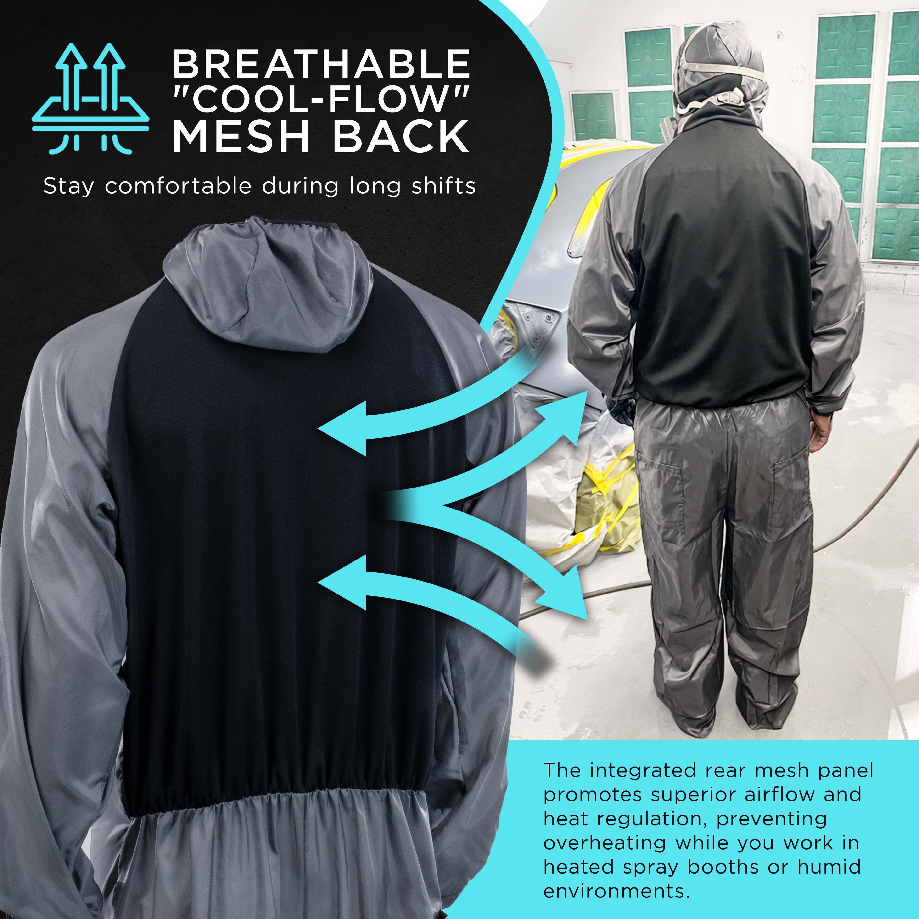 Reusable Anti-Static Automotive Paint Suit (XL) - Breathable Protective Auto Spray Paint Coveralls with Hood & Mesh Back - Polyester