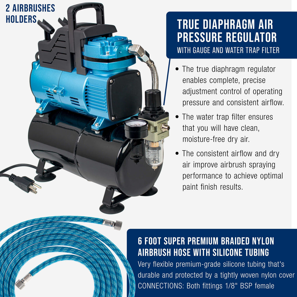 1/5 HP Super Cool Runner Dual Fan Tank Air Compressor Kit Model TC-426 - Professional Single-Piston, Regulator Water Trap, Holder
