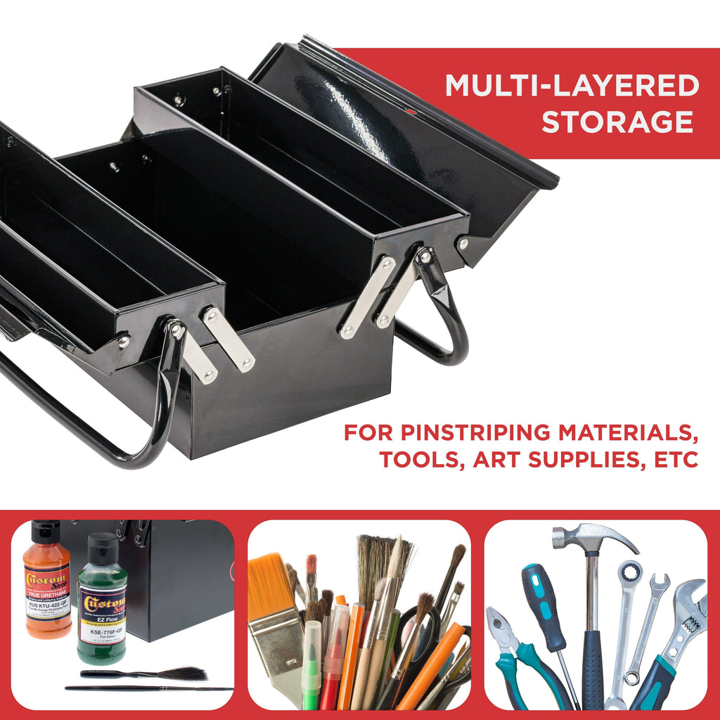 Metal Folding Storage Box - Toolbox, Storing Auto & Household Tools, Auto Body Tools, Pinstriping Supplies, Tackle, Organizer Compartments