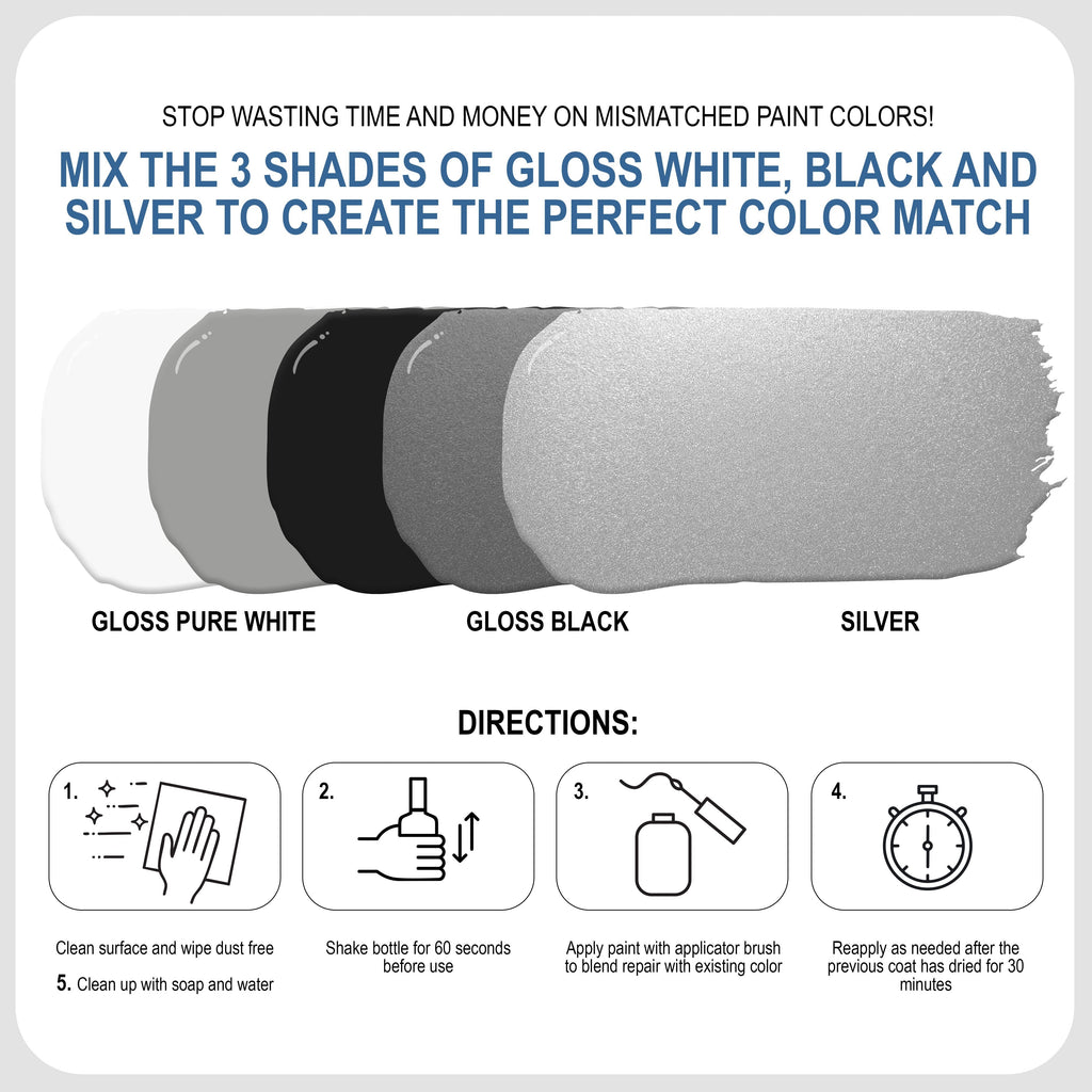Gloss Appliance Touch-Up Paint Pen Kit - Stove, Refrigerator, Washer, Dryer Touch Up - 3 Glossy Colors White, Black, Silver - Instantly Repair & Restore Scratches, Chips, Stains - Color Match