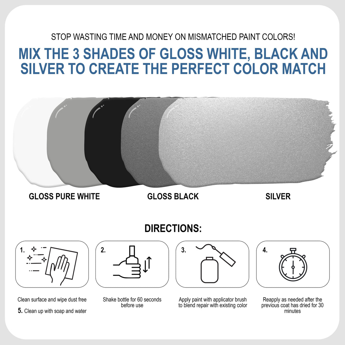 Gloss Appliance Touch-Up Paint Pen Kit - Stove, Refrigerator, Washer, Dryer Touch Up - 3 Glossy Colors White, Black, Silver - Instantly Repair & Restore Scratches, Chips, Stains - Color Match
