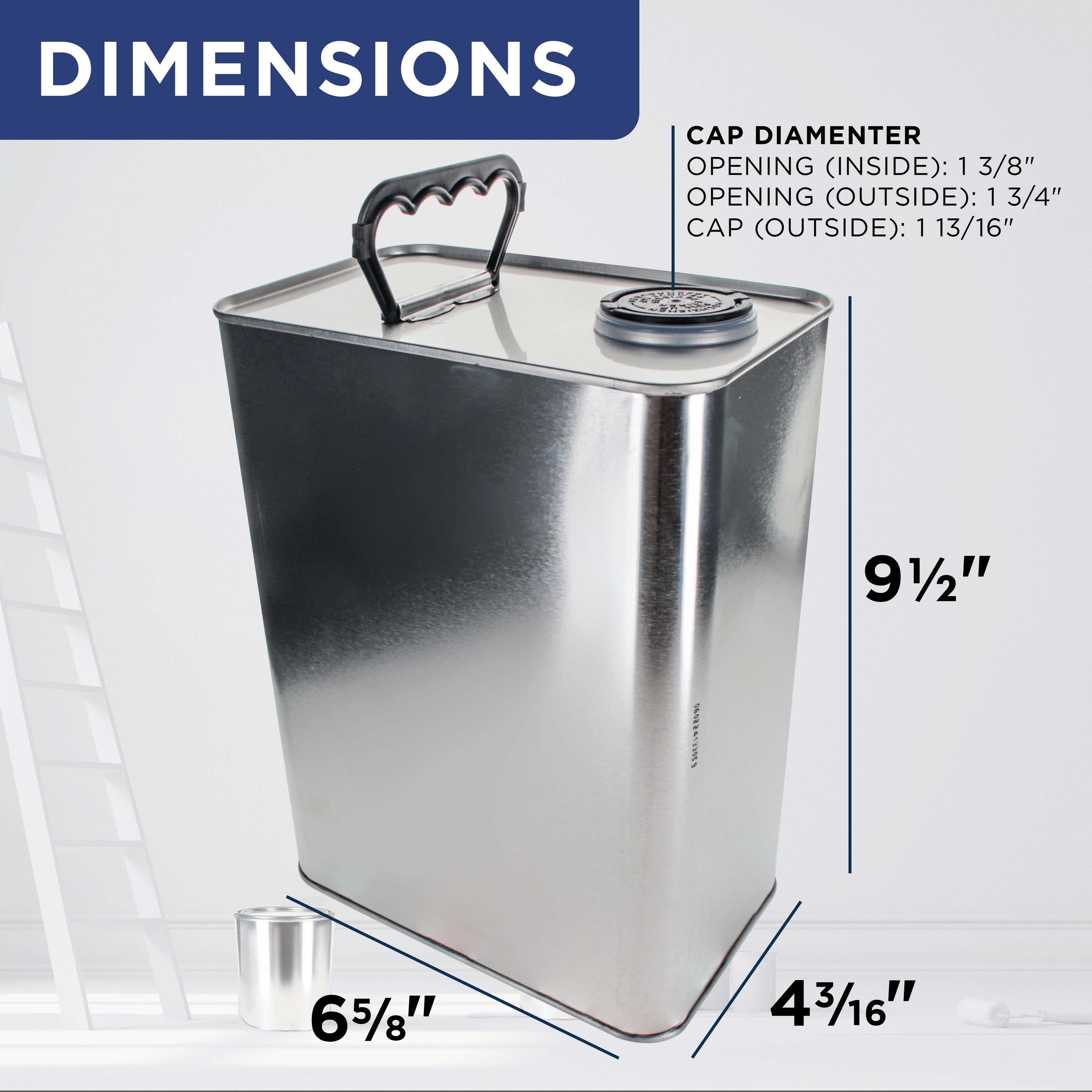 1 Gallon Empty F-Style Metal Rectangular Solvent Can with Caps, Pack of 2 - Pull-Up Spout, 128 fl. oz. Steel Paint Storage Container Tin - Unlined