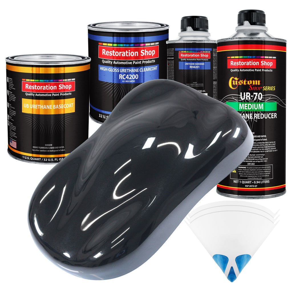 Phantom Black Pearl - Urethane Basecoat with Clearcoat Auto Paint - Complete Medium Quart Paint Kit - Professional Gloss Automotive Car Truck Coating
