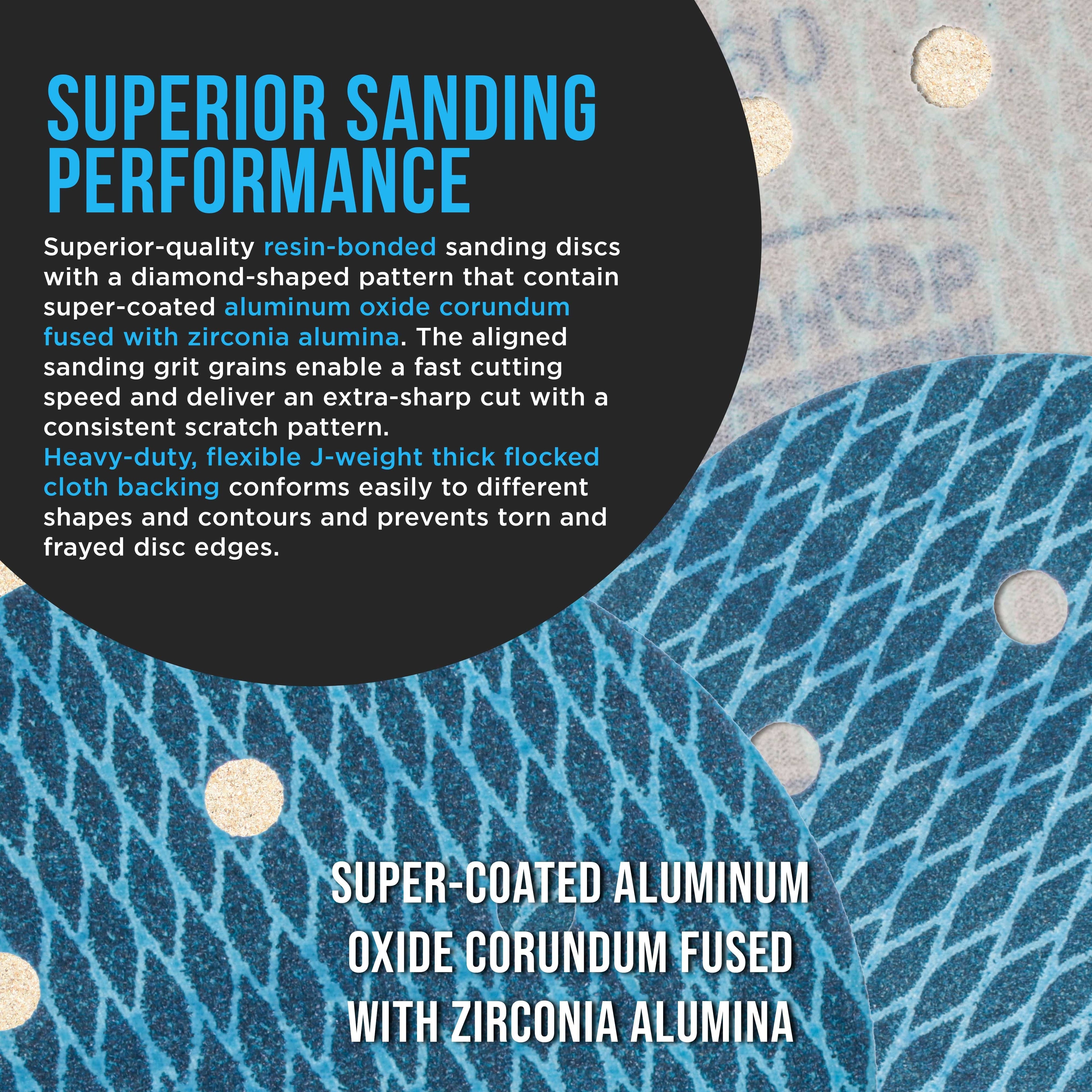 Premium 120 Grit 6" Rhombus Diamond Shape Blue Sanding Discs, 6-Hole, Box of 50 - Hook & Loop Anti-Clogging J-Cloth Dustless Sandpaper for Random Orbital Sanders