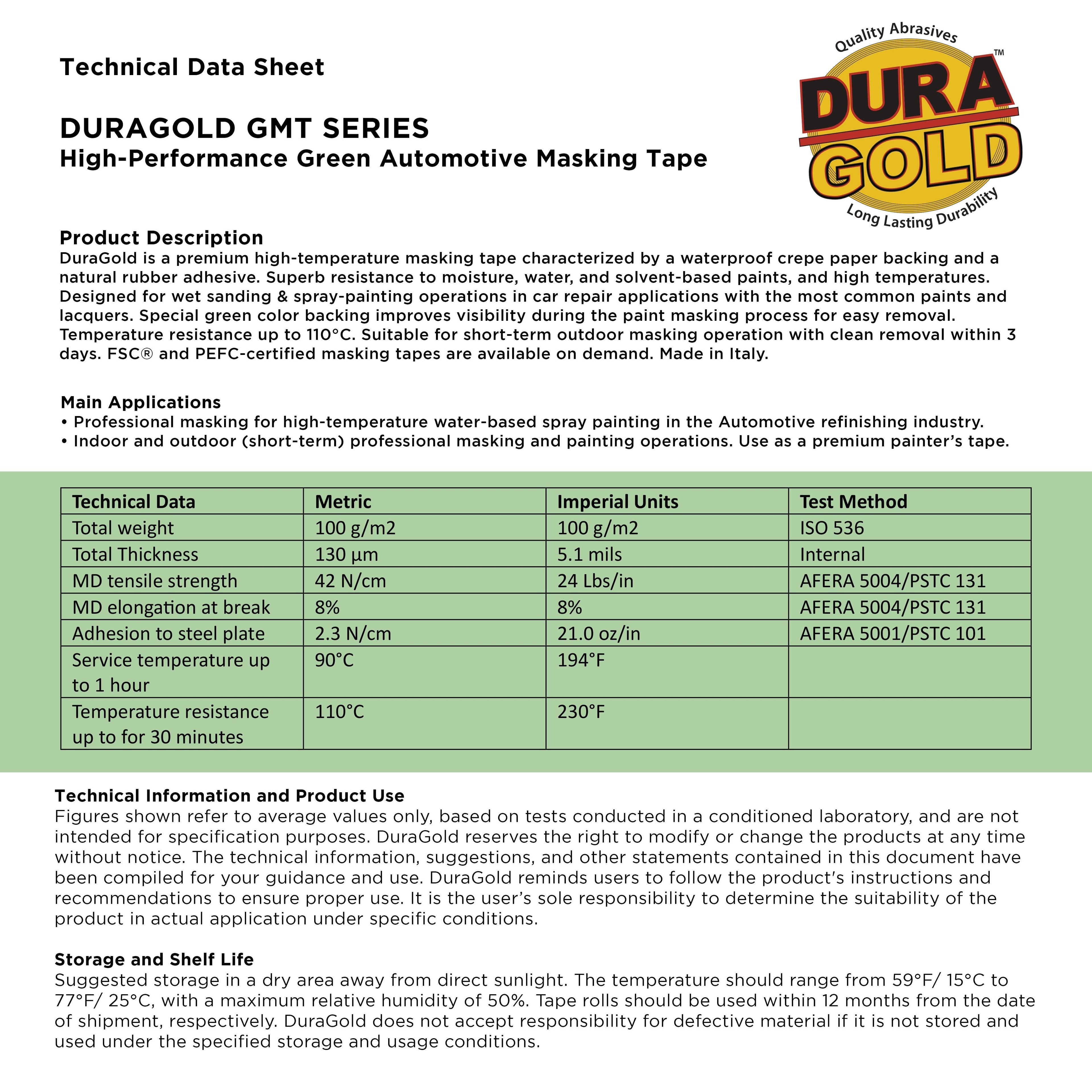 Dura-Gold Green Automotive Masking Tape 1/2 Inch (12mm x 55 Yards), 4 Rolls - Premium High-Performance, Heat Resistant - Auto Refinish Painting, Car Detailing, Autobody, Industrial, Painters Tape