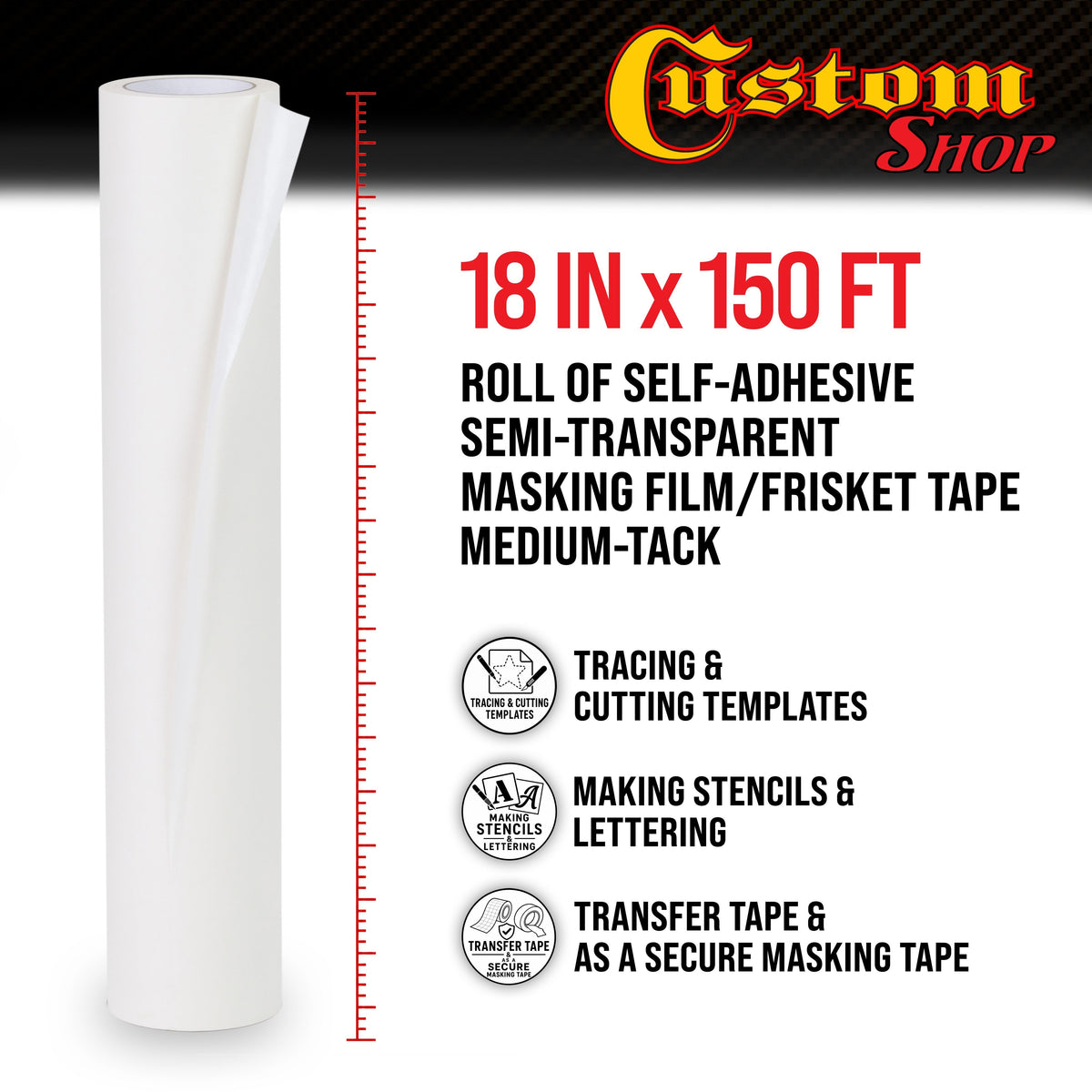 18" x 150' Roll of Semi-Transparent Masking Film/Frisket for Artists, Airbrush Graphics, Auto, Tracing, Cutting Templates, Stencil Making