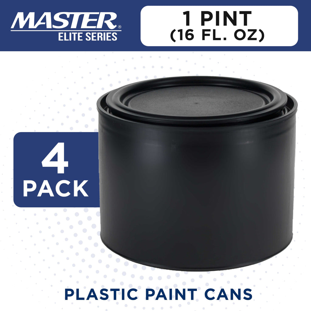 1 Pint Empty Plastic Paint Can Bucket, Pack of 4 - Triple Lock Airtight Lid Seal, 32 fl. oz. All-Plastic Coating Storage Can, Pail Handle