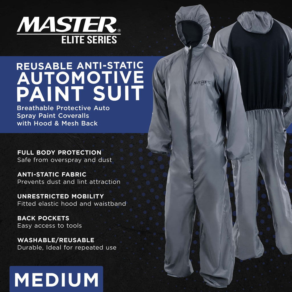 Reusable Anti-Static Automotive Paint Suit (Medium) - Breathable Protective Auto Spray Paint Coveralls with Hood & Mesh Back - Polyester