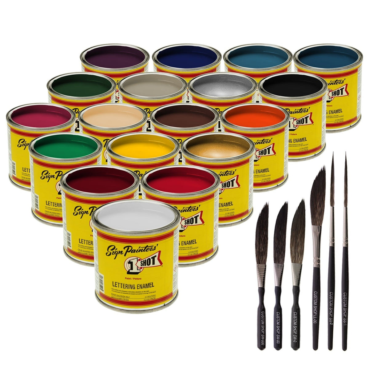 Basic 18 Color Enamel Kit, 1/4 Pint plus 6-Piece Master Pinstriping Brushes