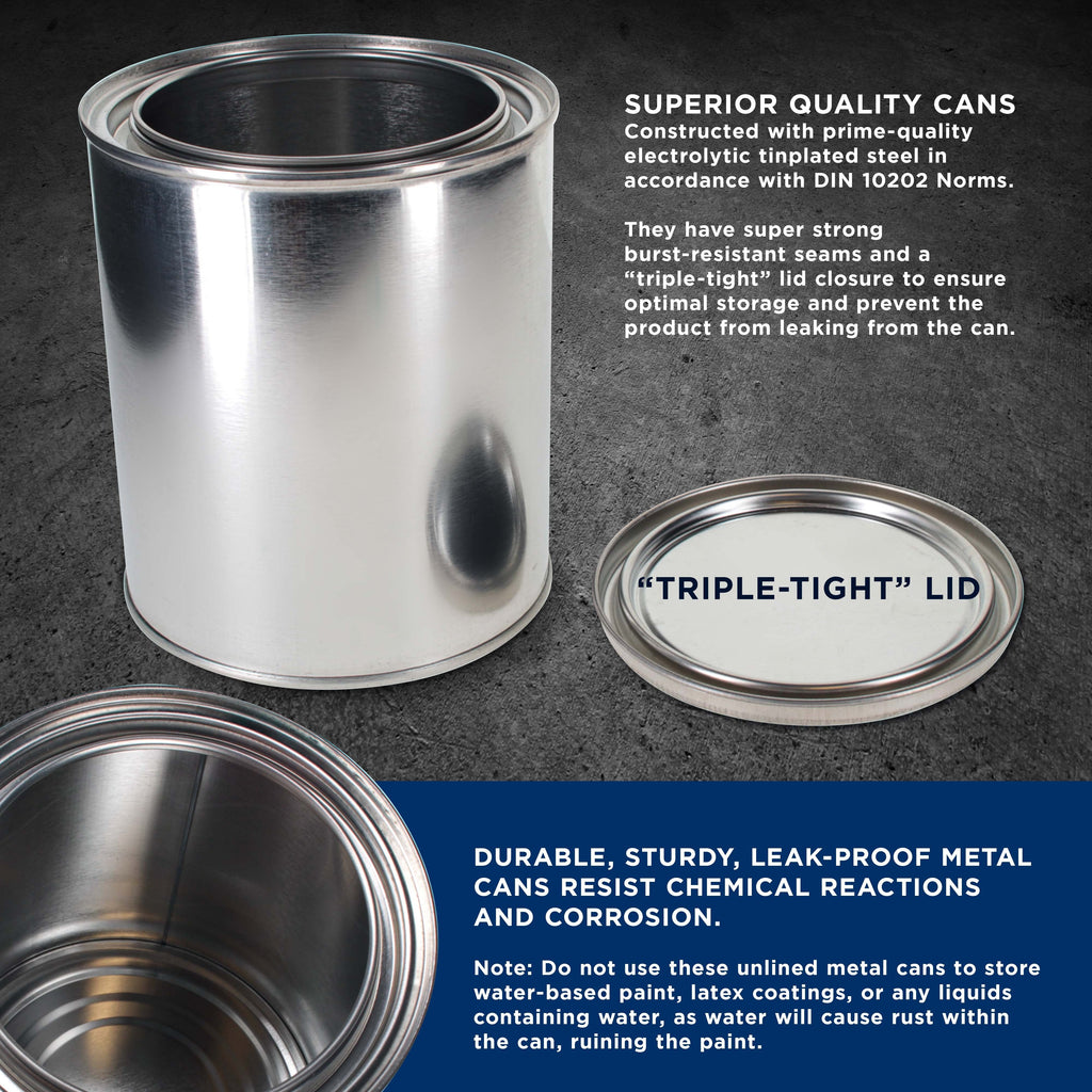 1 Quart Unlined Empty Metal Paint Can Bucket with Lids, Pack of 12 - Triple Tight Lid Seal, 32 fl. oz. Steel Coating Storage Container Tin