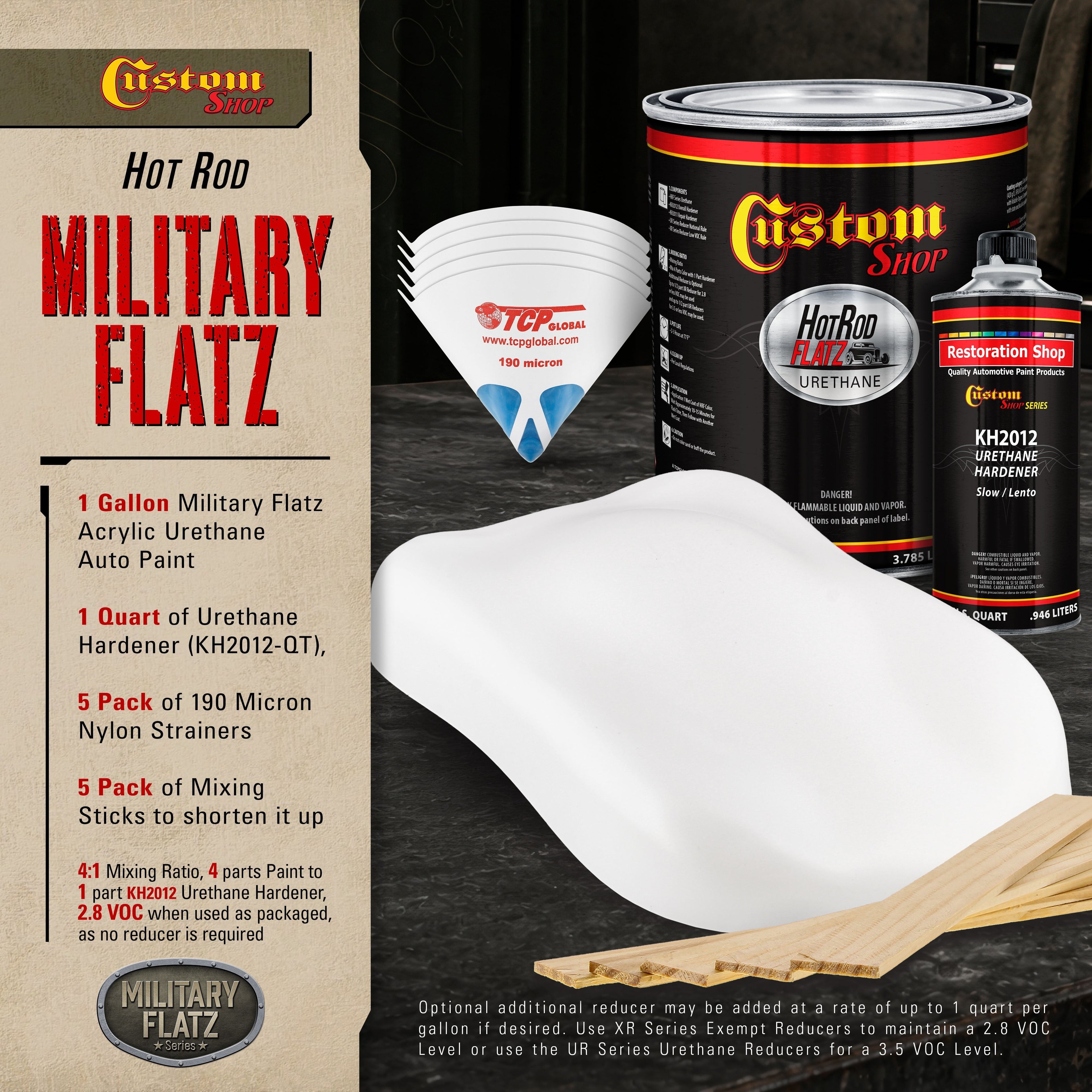 Military Flatz 595-37925 White - 2K Urethane Flat Automotive Paint - Gallon - Kit