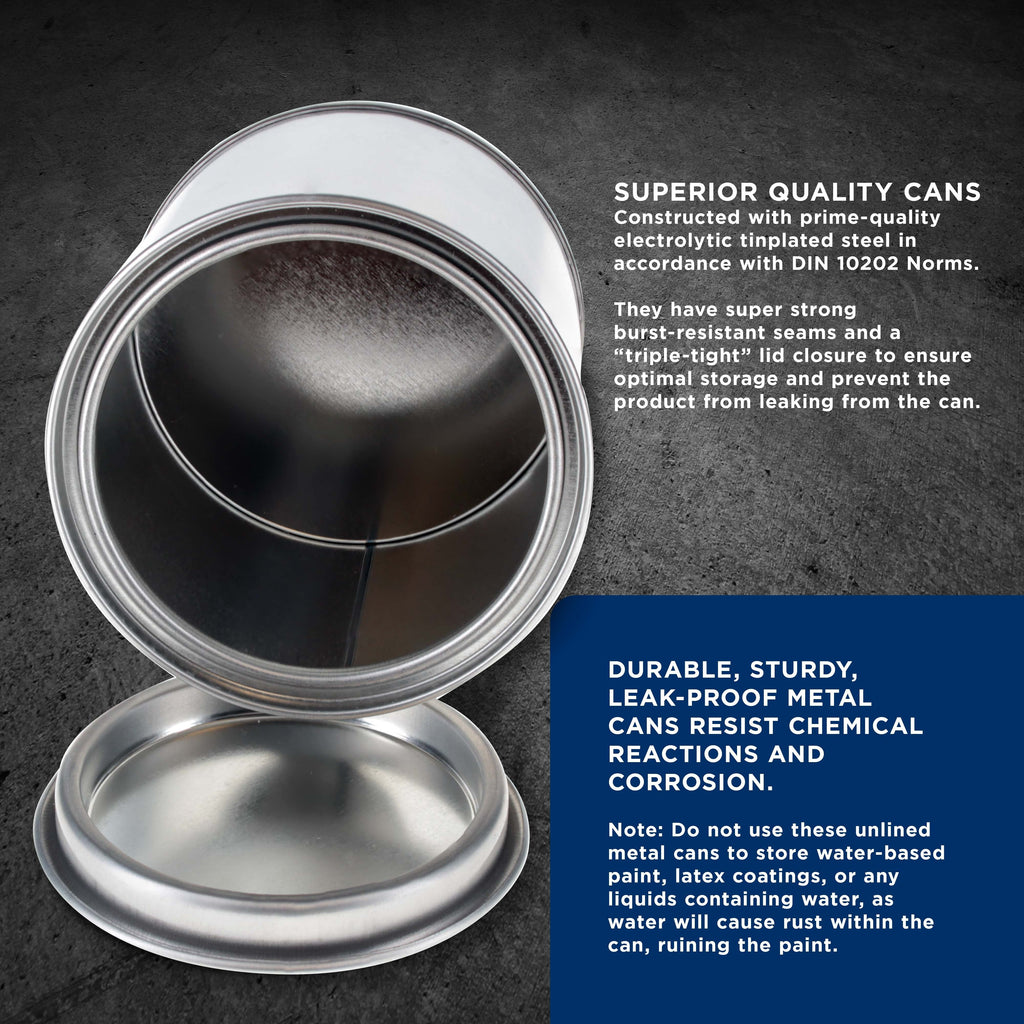 1/2 Pint Unlined Empty Metal Paint Can Bucket with Lids, Pack of 4 - Triple Tight Lid Seal, 8 fl. oz. Steel Coating Storage Container Tin