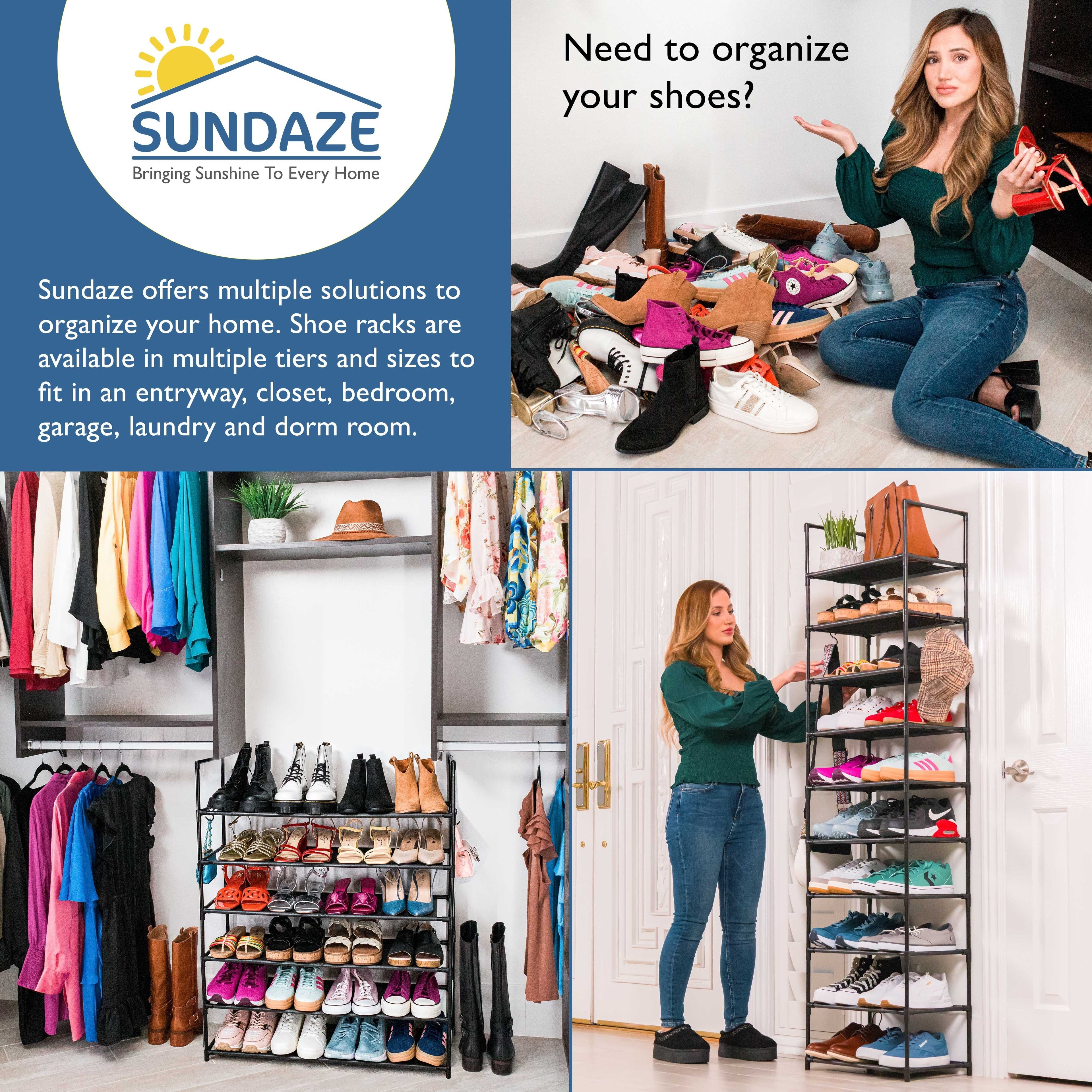 10 Tier Tall Shoe Organizer, Sturdy Stackable Shoe Rack for Closet, Bedroom, Entryway, Garage, Non Woven Fabric Shelf, Black, Holds 20-30 Pairs
