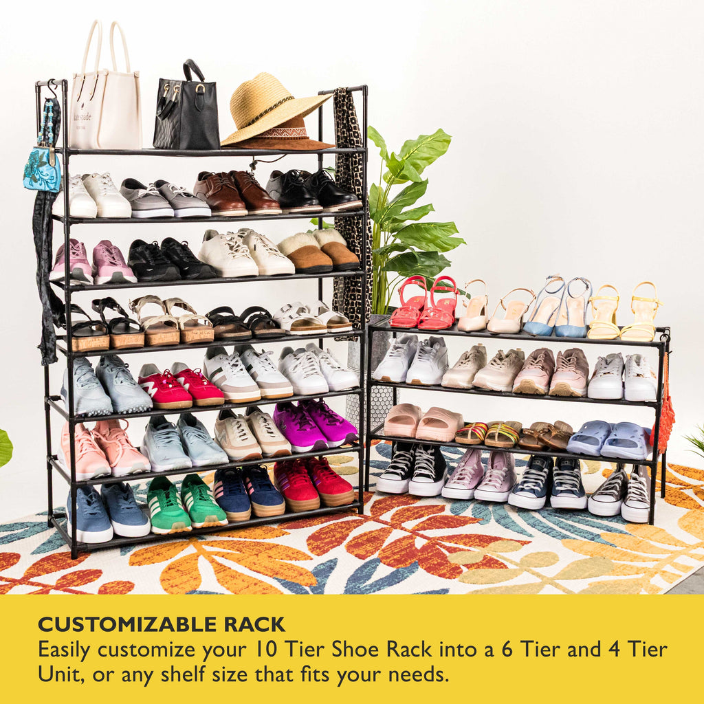 10 Tier Shoe Organizer, Sturdy Tall Shoe Rack for Closet, Bedroom, Entryway, Garage, Non Woven Fabric Shelf, Black, Holds Up to 50 Pairs