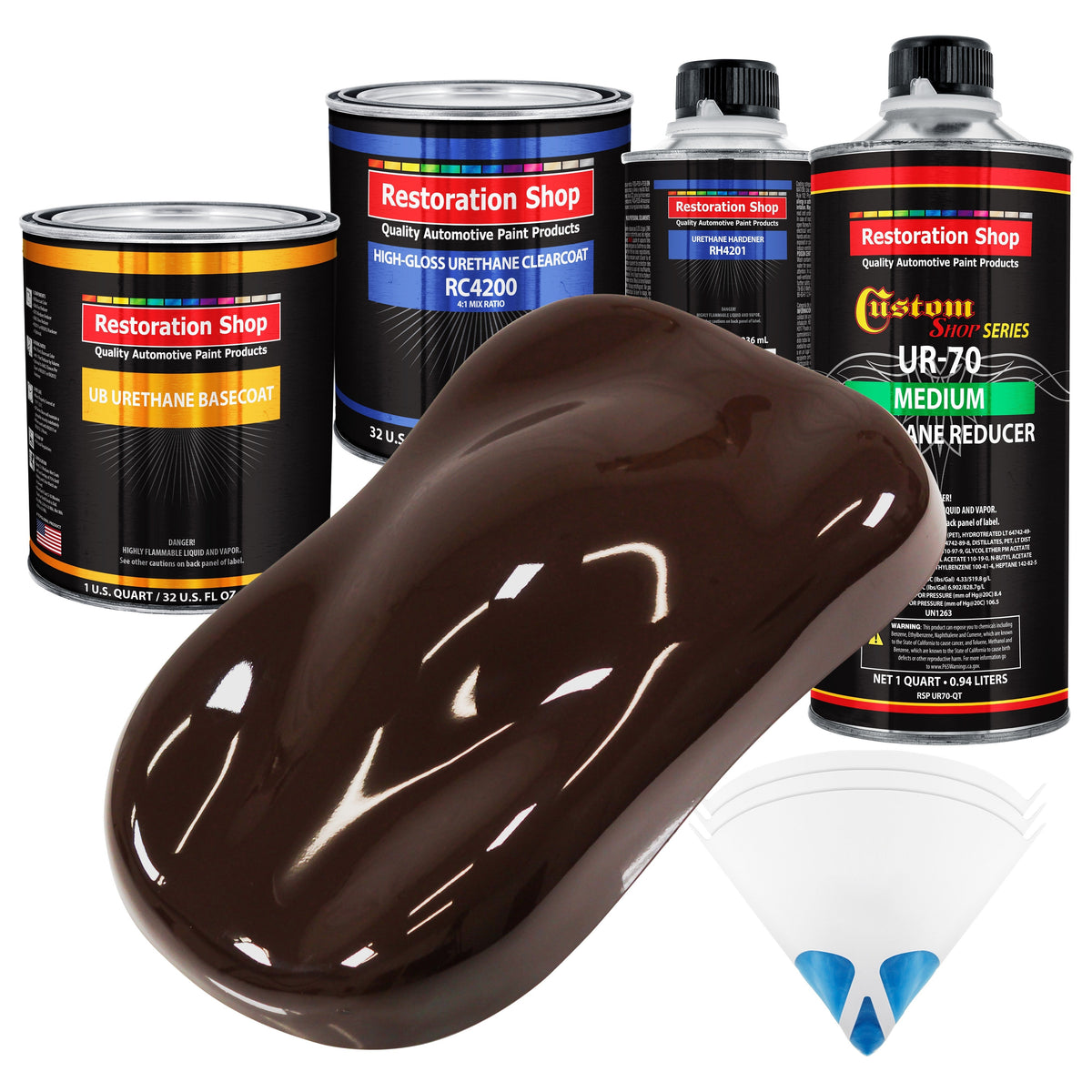 Dark Brown - Urethane Basecoat with Clearcoat Auto Paint - Complete Medium Quart Paint Kit - Professional High Gloss Automotive, Car, Truck Coating