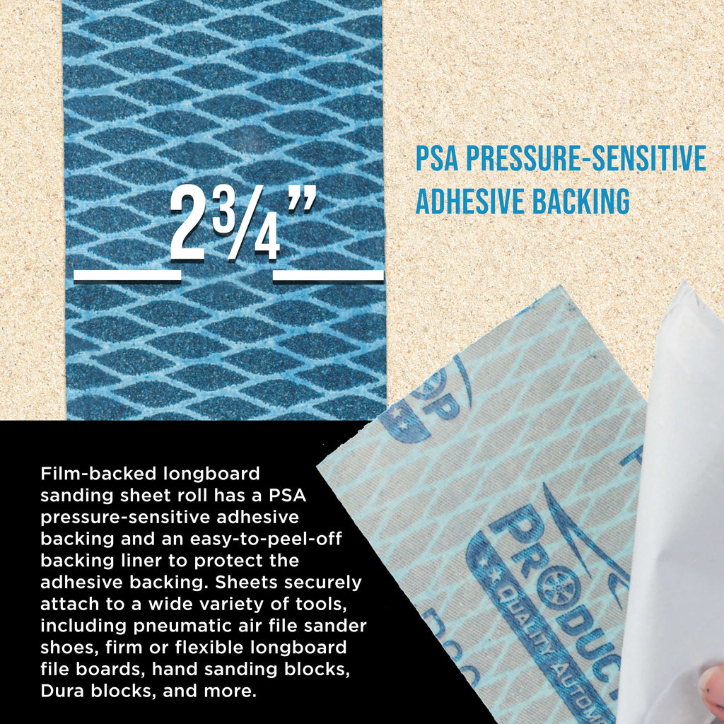 120 Grit PSA Rhombus Diamond Shape Blue Longboard Sandpaper, 2-3/4" Wide Continuous 12 Yard Roll - Self Adhesive Stickyback
