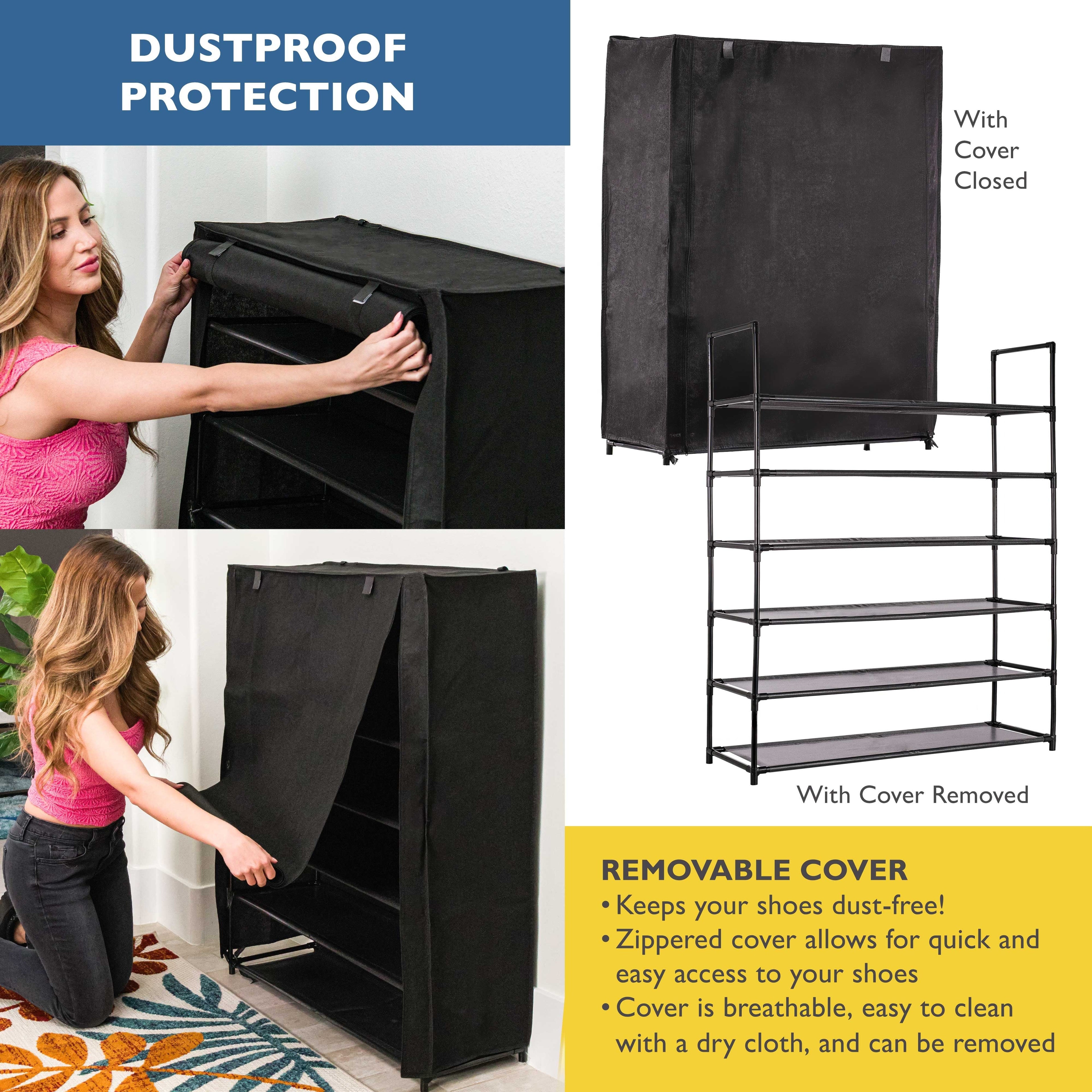 6 Tier Shoe Organizer, Sturdy Tall Shoe Rack for Closet, Bedroom, Garage, Non Woven Fabric Shelf, Black, Holds Up to 30 Pairs