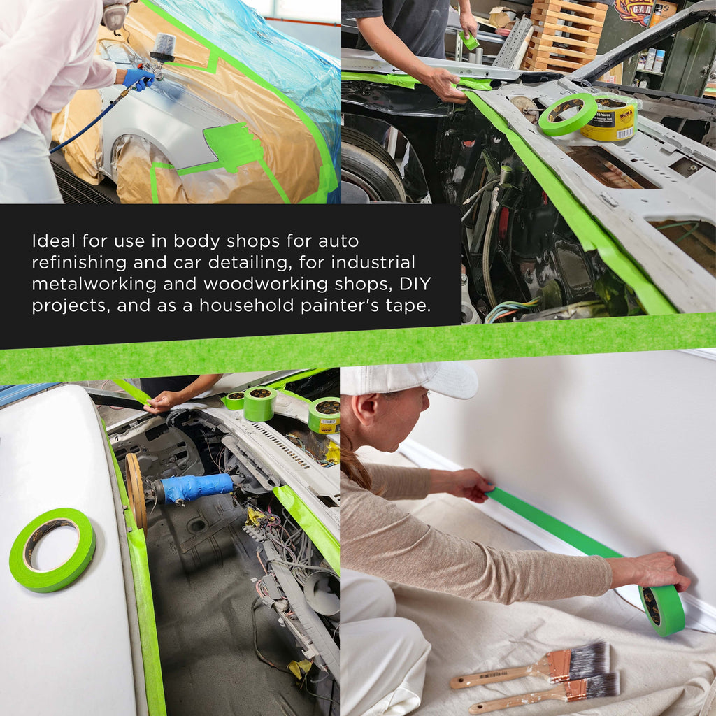 Green Automotive Masking Tape 1-1/2 Inch (1.41 Inch x 55 Yards), Case of 24 Rolls - Premium High-Performance, Heat Resistant