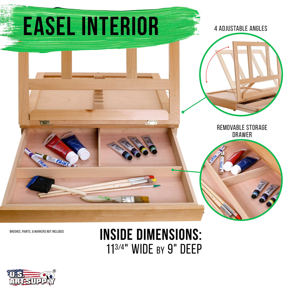 Solana Adjustable Wood Art Easel: Portable Beechwood Tabletop Easel with Storage Drawer & Palette for Painting & Drawing, Artist Desktop