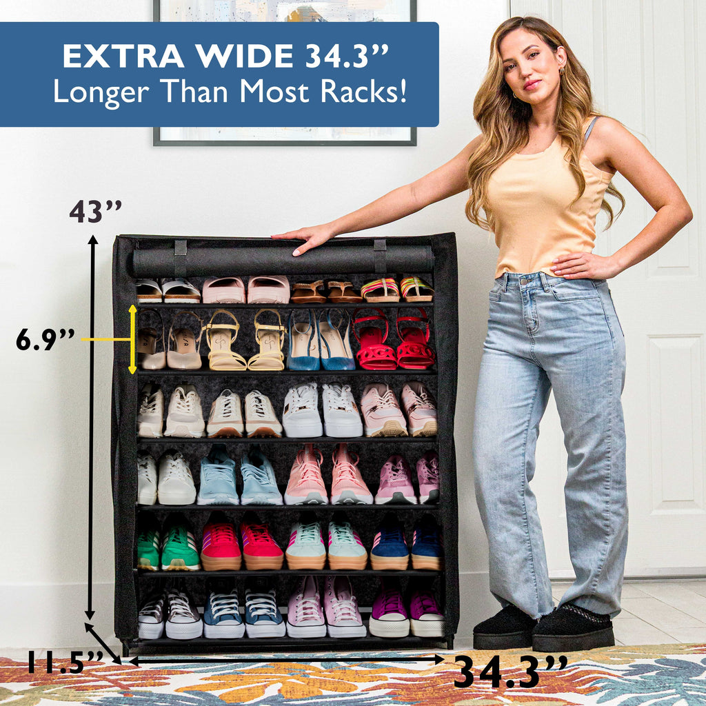 6 Tier Shoe Organizer, Sturdy Tall Shoe Rack for Closet, Bedroom, Garage, Non Woven Fabric Shelf, Black, Holds Up to 30 Pairs