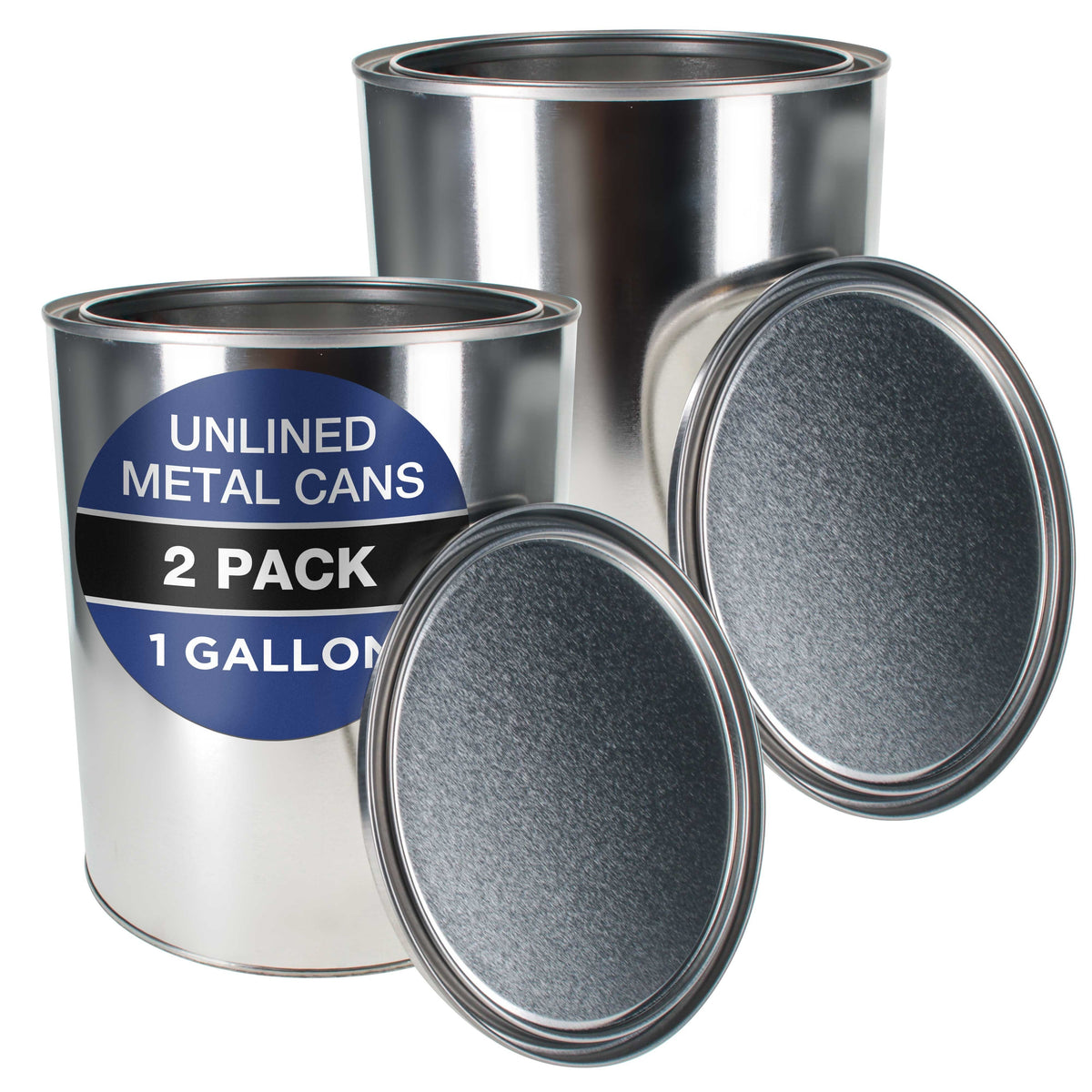 1 Gallon Unlined Empty Metal Paint Can Bucket with Lids, Pack of 2 - Triple Tight Lid Seal, 128 fl. oz. Steel Coating Storage Container Tin