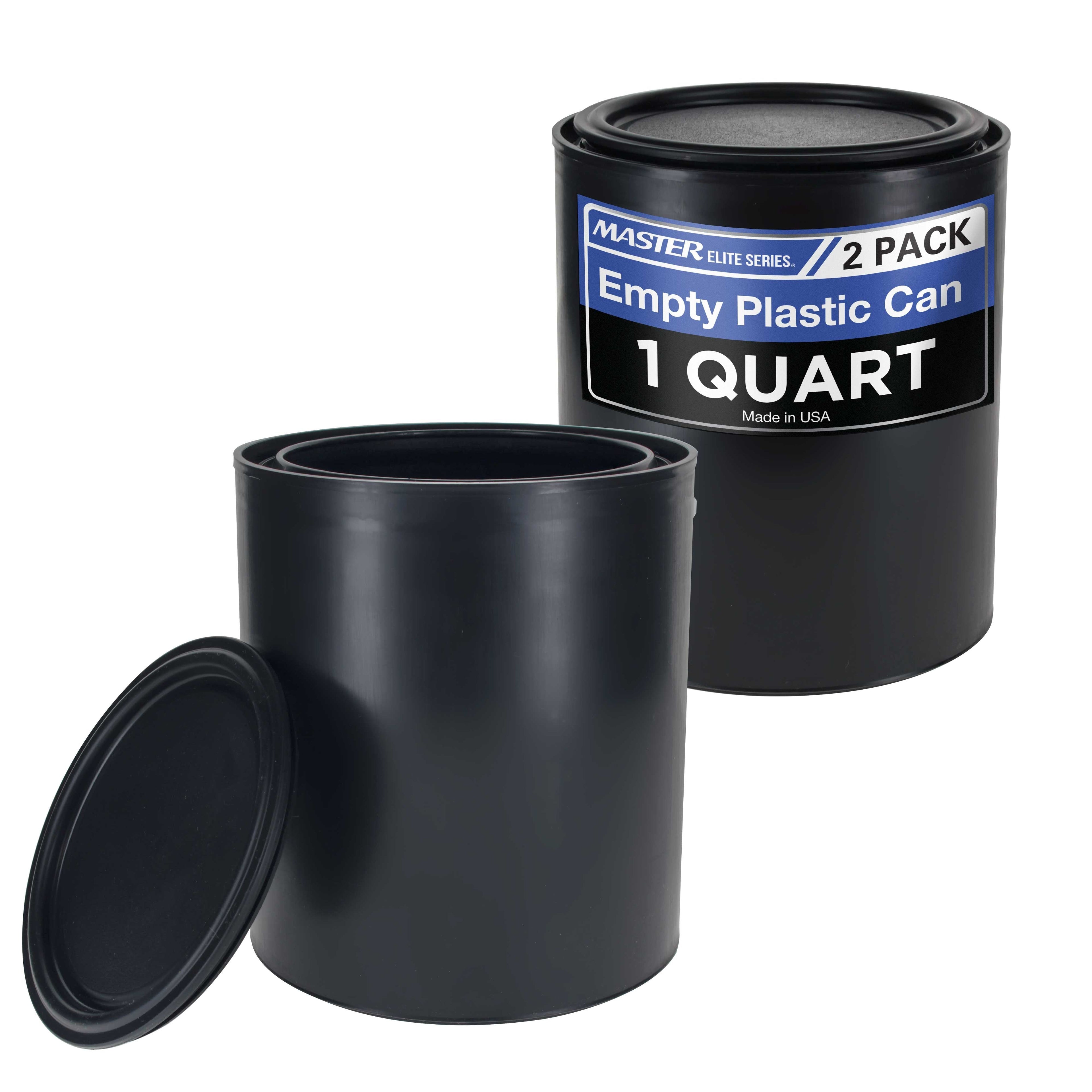 1 Quart Empty Plastic Paint Can Bucket, Pack of 2 - Triple Lock Airtight Lid Seal, 32 fl. oz. All-Plastic Coating Storage Can Pail Handle