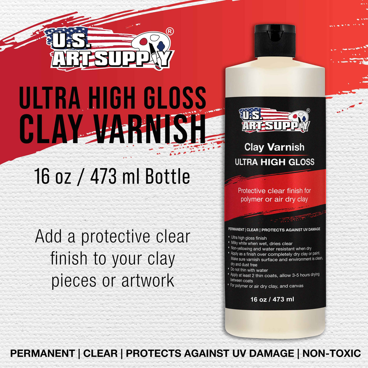 16 oz High Gloss Clear Acrylic Topcoat & Air Dry Clay Varnish - Acrylic Painting Protectant, Air Dry Clay Glaze for Polymer Clays, Ceramics, Pouring Paint Artworks and Sculptures
