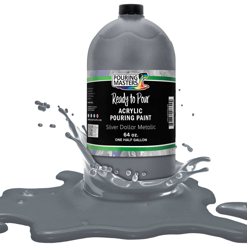 Pouring Masters Silver Dollar Metallic Ready to Pour Acrylic Pouring Paint - Premium 64-Ounce Pre-Mixed Fluid Acrylic Paint - Fluid Art Supplies for Canvas, Wood, Paper, Tile & Rocks