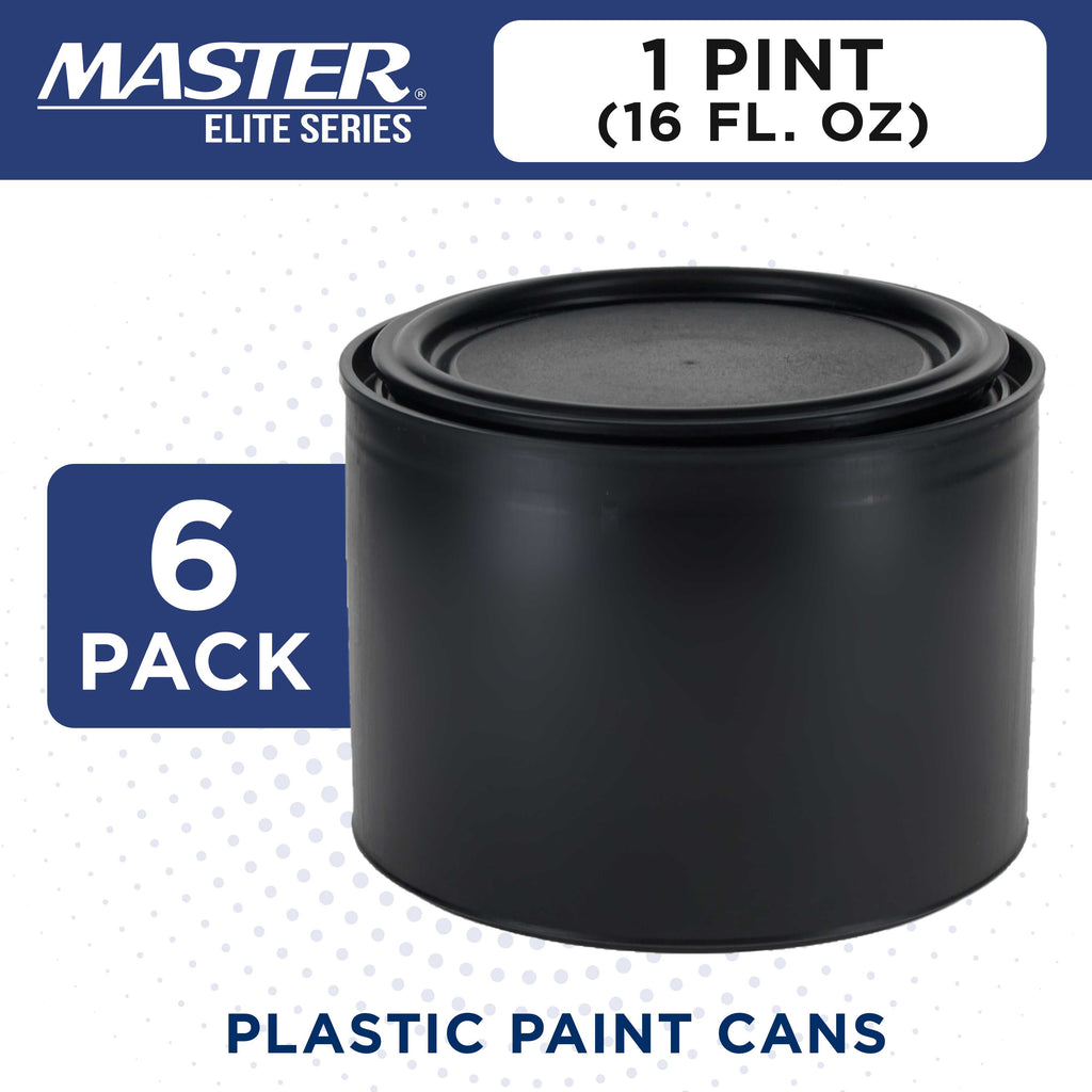1 Pint Empty Plastic Paint Can Bucket, Pack of 6 - Triple Lock Airtight Lid Seal, 32 fl. oz. All-Plastic Coating Storage Can, Pail Handle