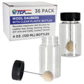 36-Pack Wool Daubers with Clear Plastic Bottles, 4 oz. (120 ml) - Safety Lids, Applicator Ball Brushes for Leather Dye, Dyeing, Painting, Gluing, DIY