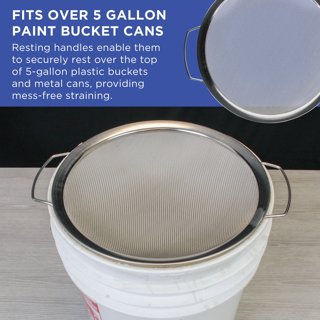 Stainless Steel Paint Strainer, 2 Pack - Fits Over 5 Gallon Paint Bucket Cans, Strains Filters Removes Debris, Particles, Impurities From Coating