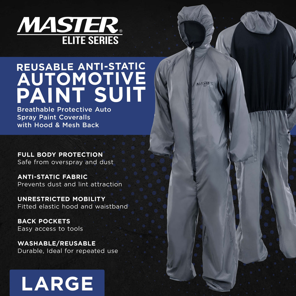 Reusable Anti-Static Automotive Paint Suit (Large) - Breathable Protective Auto Spray Paint Coveralls with Hood & Mesh Back - Polyester