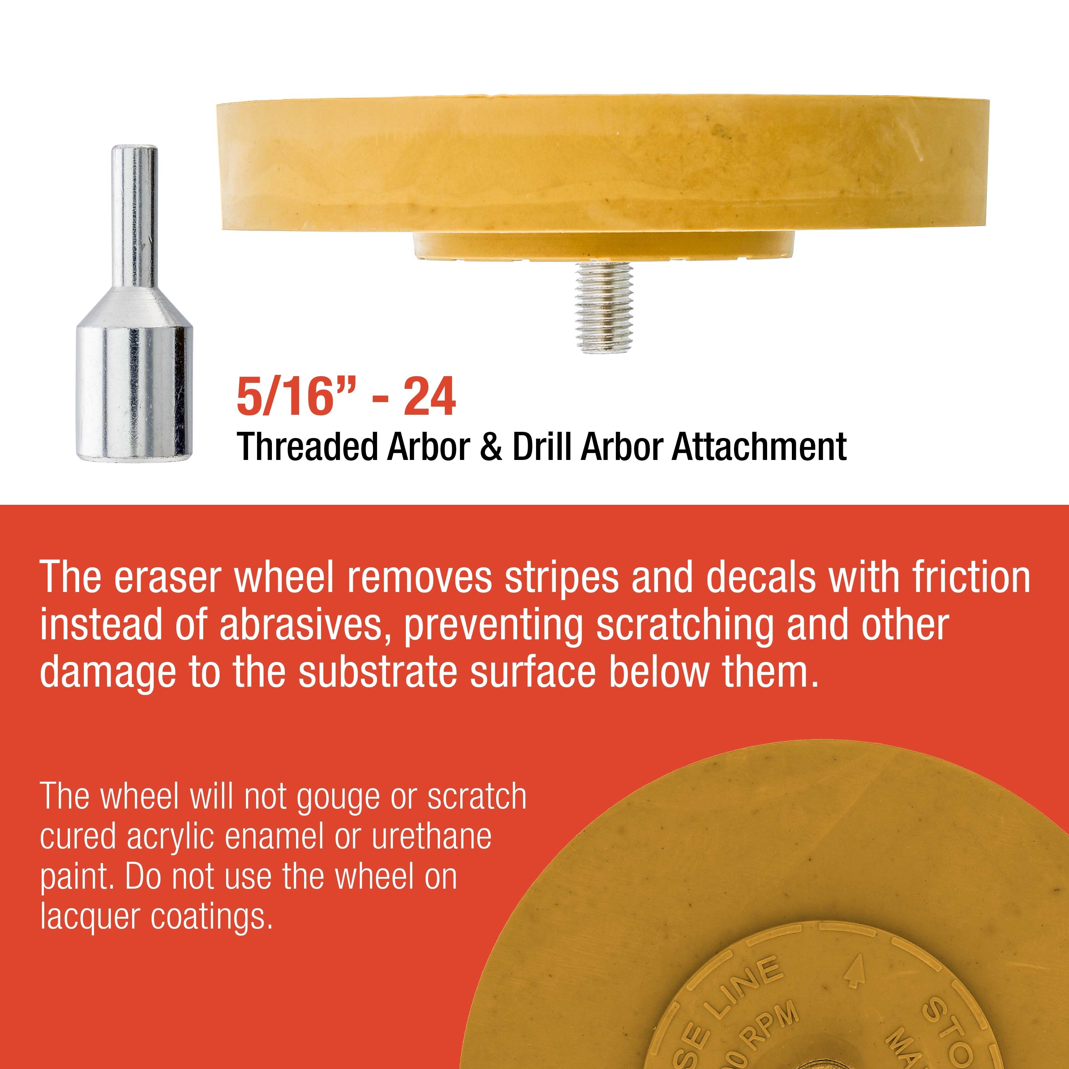 Rubber Eraser Wheel with Drill Adapter - Decal Remover Wheel - Sticker Remover Tool - Pinstripe Removal - Emblem Removal Tool - Removes Adhesives on