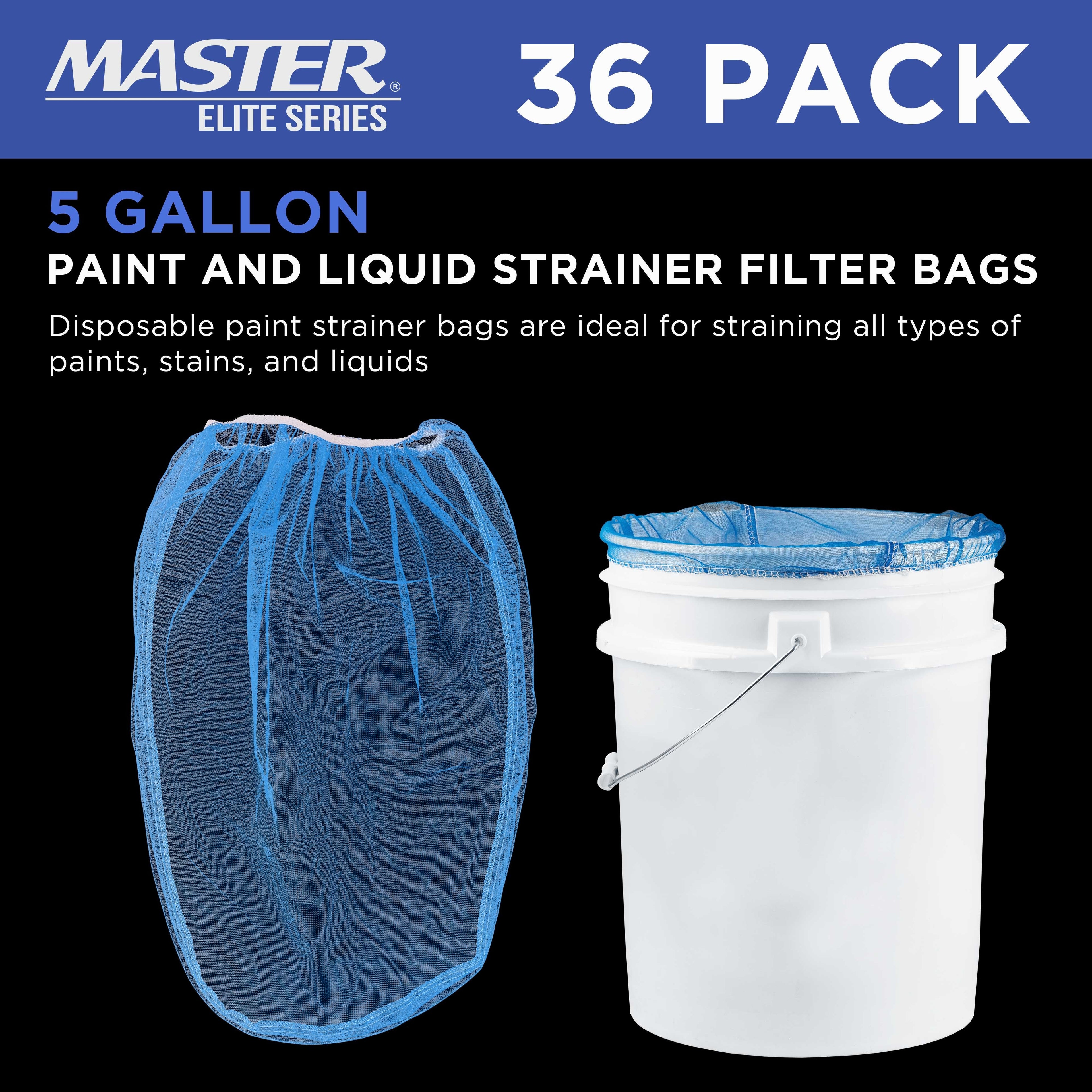 5 Gallon Paint & Liquid Strainer Filter Bag with Pure Blue Fine Nylon Mesh, Pack of 36 - Used in 5 Gallon Buckets
