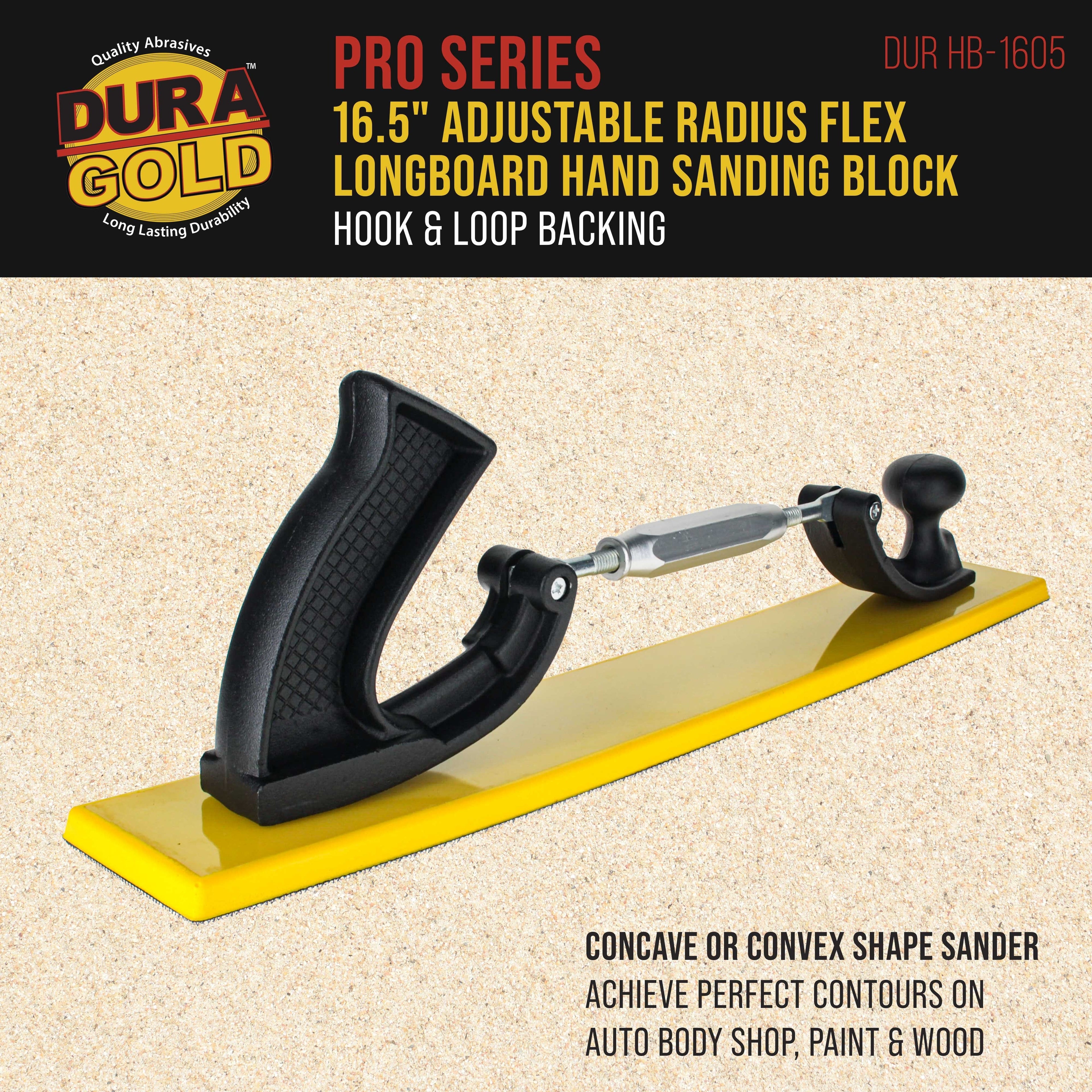 Pro Series 16.5" Adjustable Radius Flex Longboard Hand Sanding Block - Hook & Loop Backing Sandpaper, Concave or Convex Shape Contour Sander
