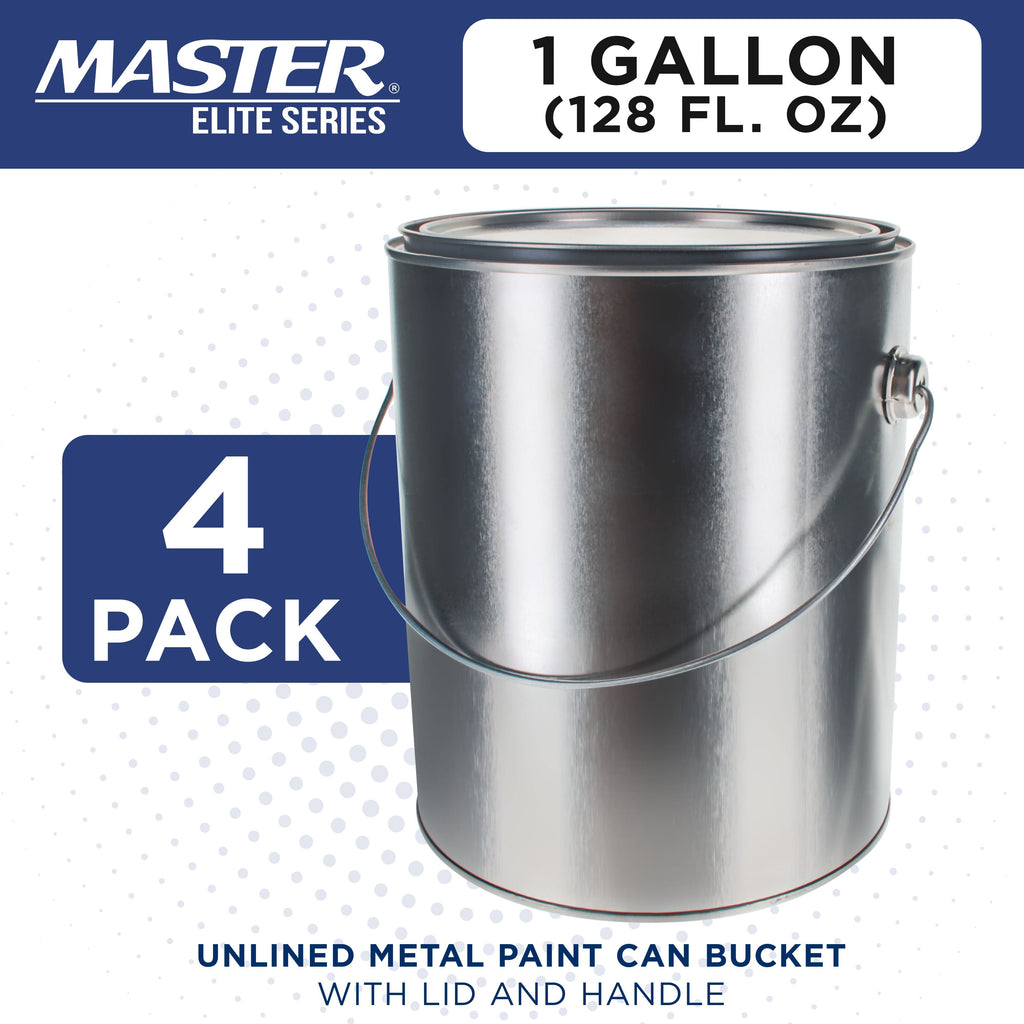 1 Gallon Unlined Empty Metal Paint Can Bucket with Lids, Bail Handles, Pack of 4 - Triple Tight Seal, 128 fl. oz. Steel Coating Storage Container Tin
