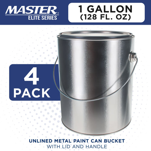 1 Gallon Unlined Empty Metal Paint Can Bucket with Lids, Bail Handles, Pack of 4 - Triple Tight Seal, 128 fl. oz. Steel Coating Storage Container Tin