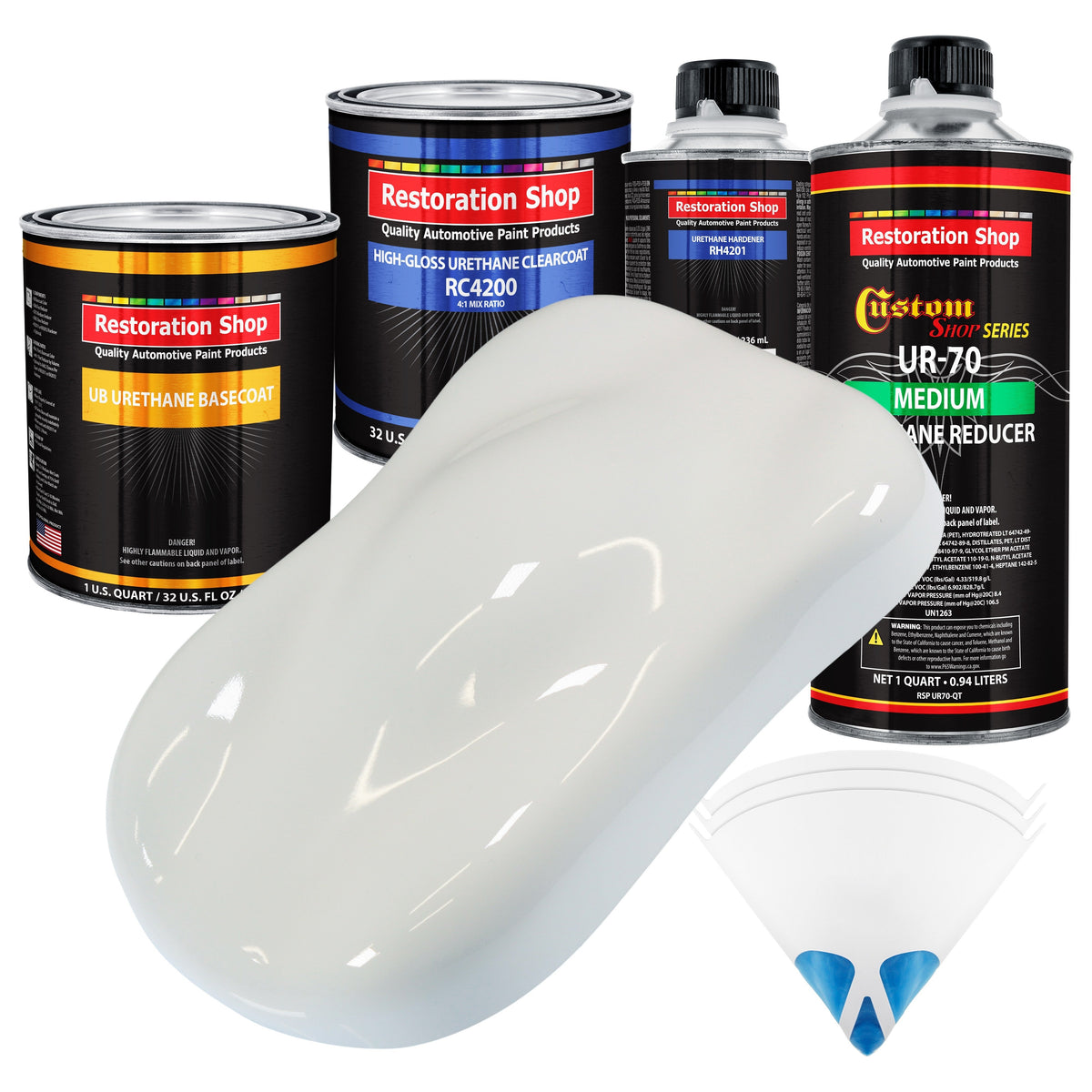 Pure White - Urethane Basecoat with Clearcoat Auto Paint - Complete Medium Quart Paint Kit - Professional High Gloss Automotive, Car, Truck Coating