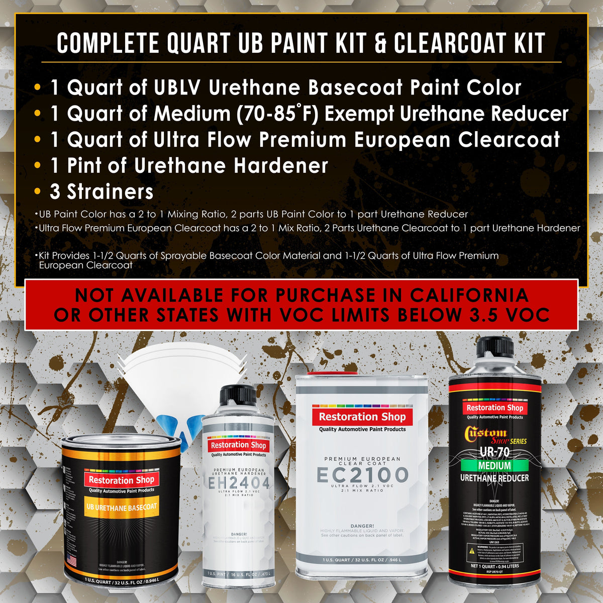 Medium Blue Urethane Basecoat with European Clearcoat Auto Paint - Complete Quart Paint Color Kit - Automotive Refinish Coating