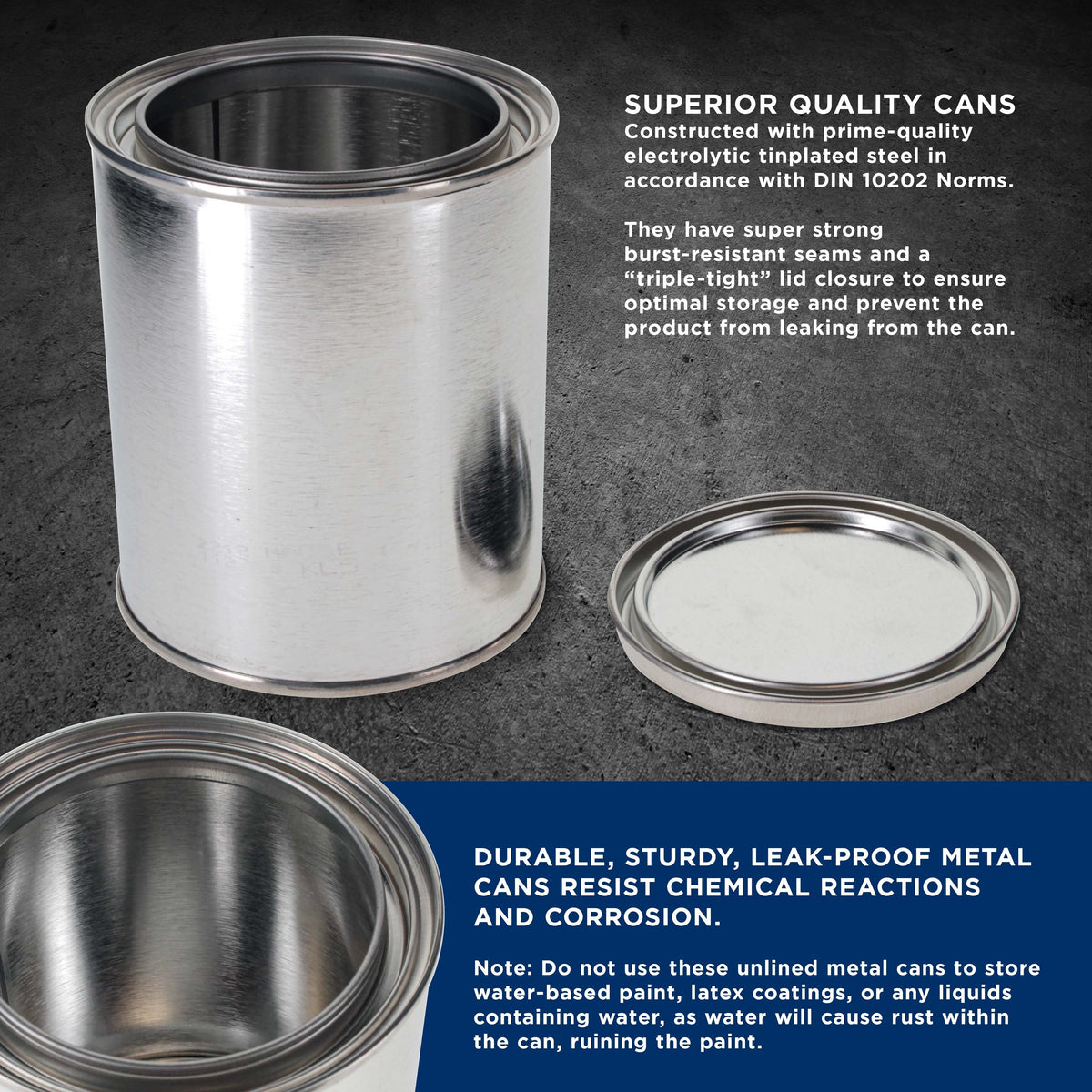 1 Pint Unlined Empty Metal Paint Can Bucket with Lids, Pack of 4 - Triple Tight Lid Seal, 16 fl. oz. Steel Coating Storage Container Tin
