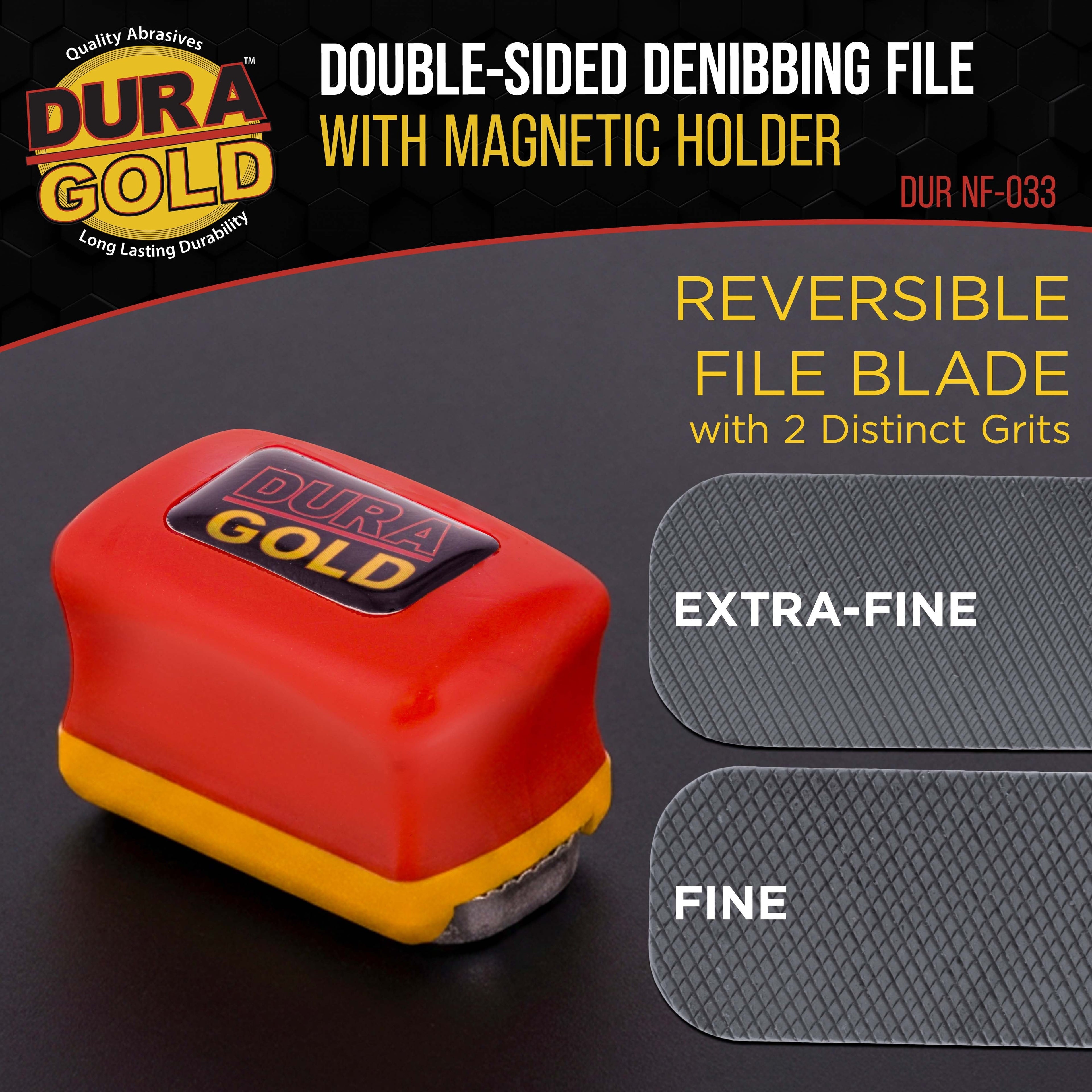 Double-Sided Denibbing File with Magnetic Holder - Professional Automotive Paint Nib & Run Remover Tool - Shave Off Surface Defects Imperfections, Remove Runs, Sags, Dust Dirt, Car Detailing